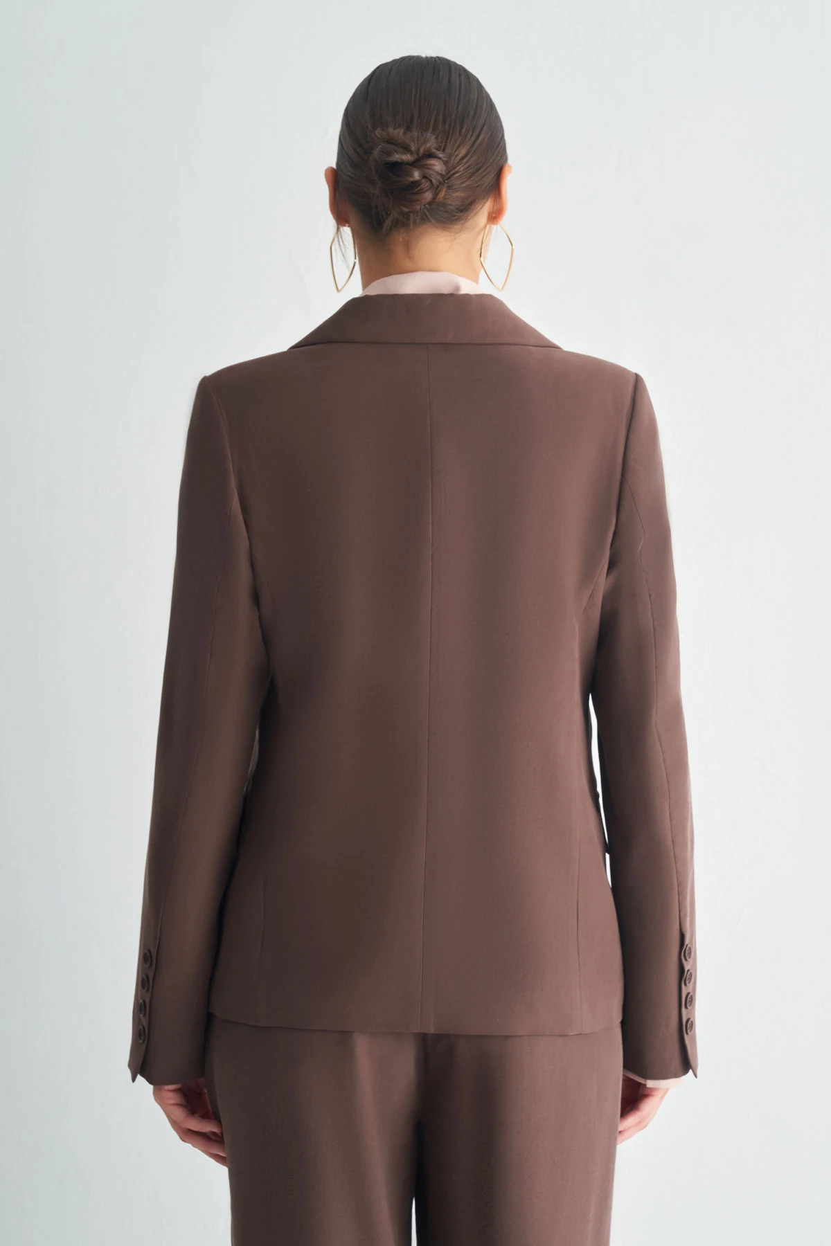 Klasik Kesim Tek Düğmeli Blazer Ceket - Acı Kahve