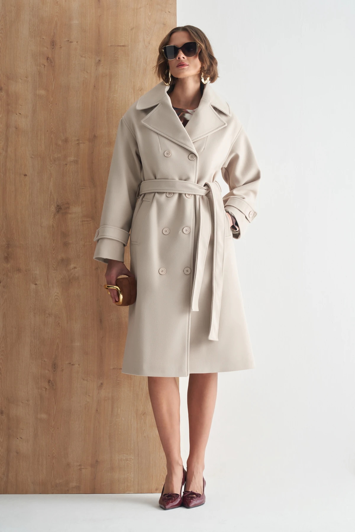 Oversize Premium Kaşe Kaban - BEJ