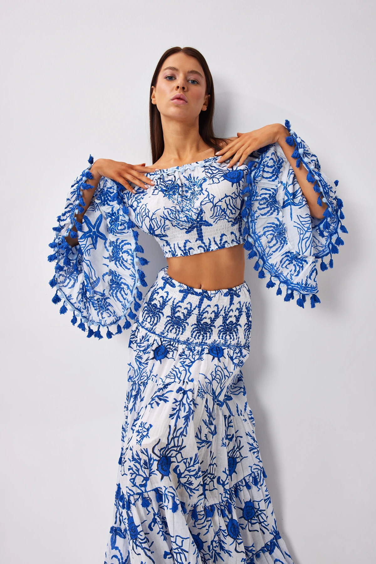 Desenli Uzun Etek - mavi