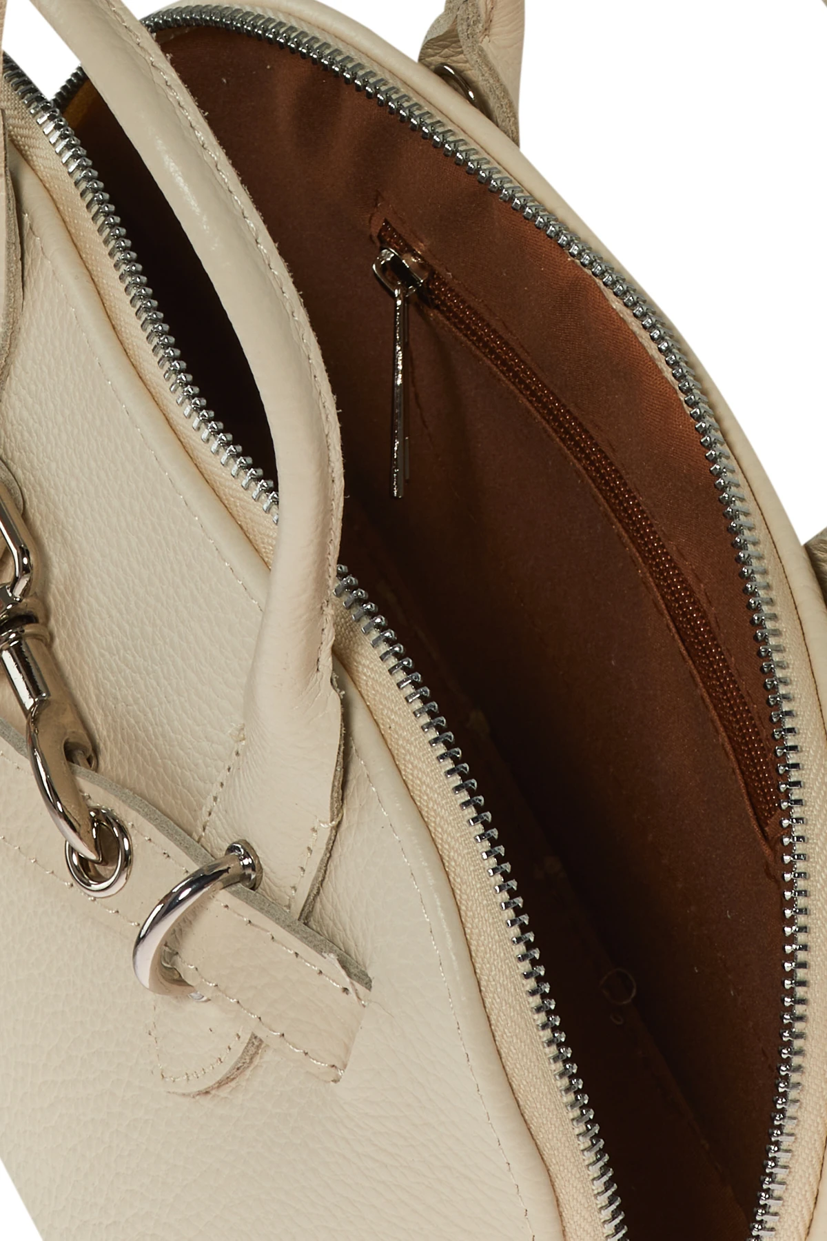 Deri Görünümlü Oval Form Çanta - krem