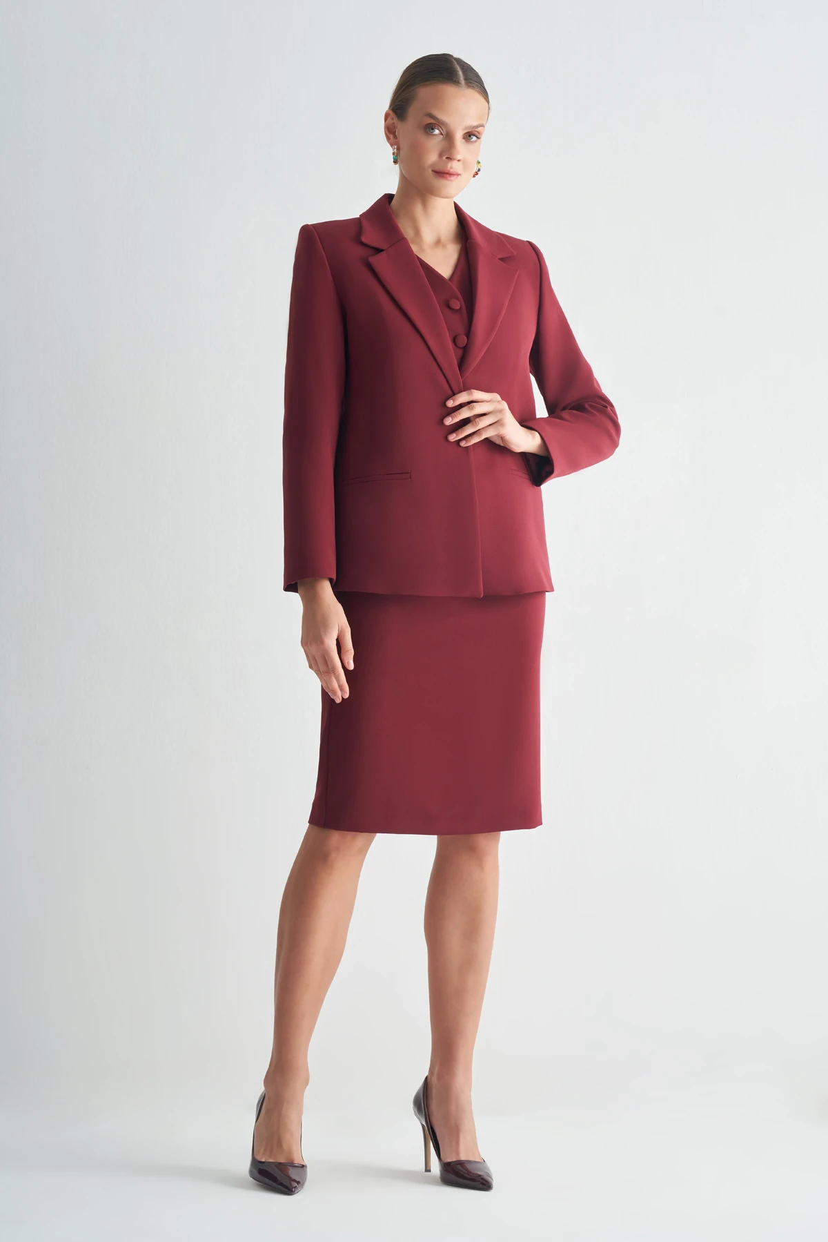 Oversize Blazer Ceket - bordo