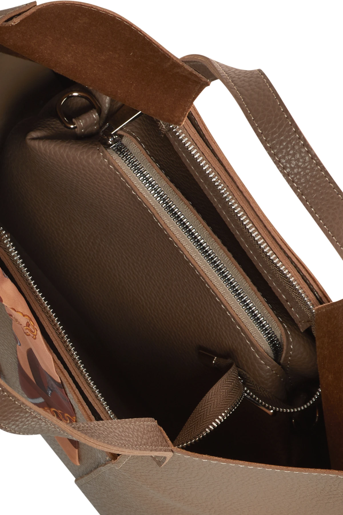 Deri Görünümlü Geniş Form Çanta - vizon