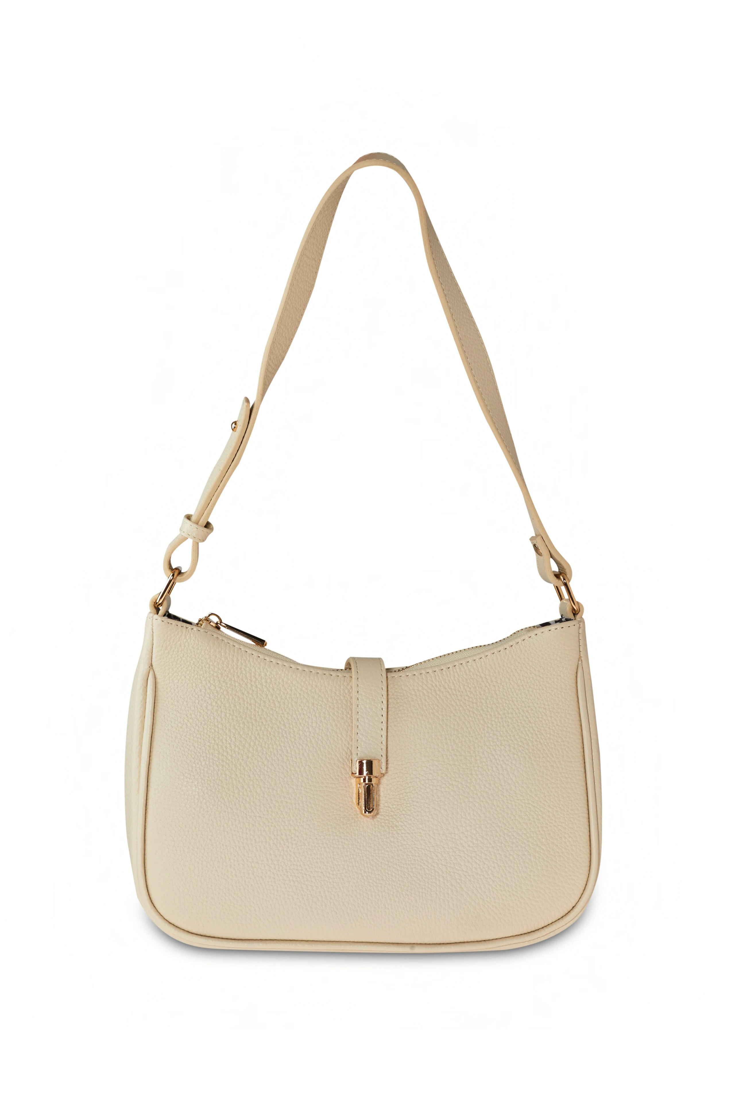 Tokalı Deri Görünümlü Çanta - krem