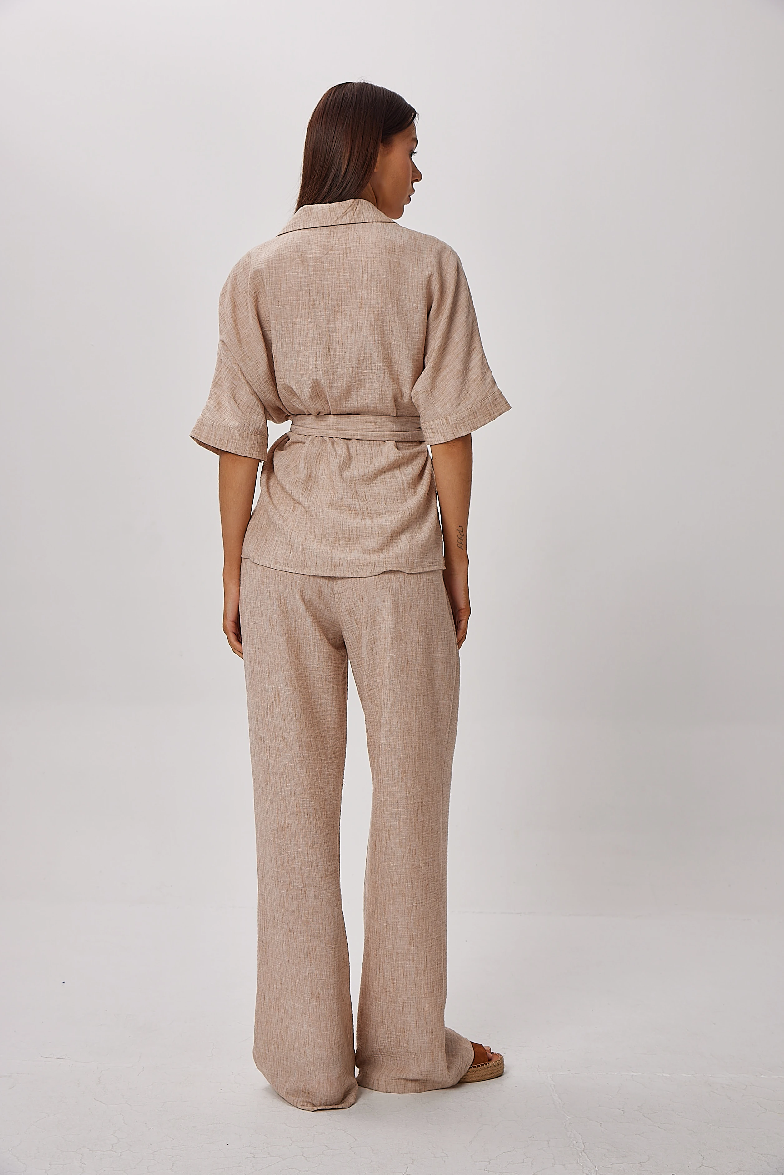 Geniş Paça Yüksek Bel Pantolon - BEJ