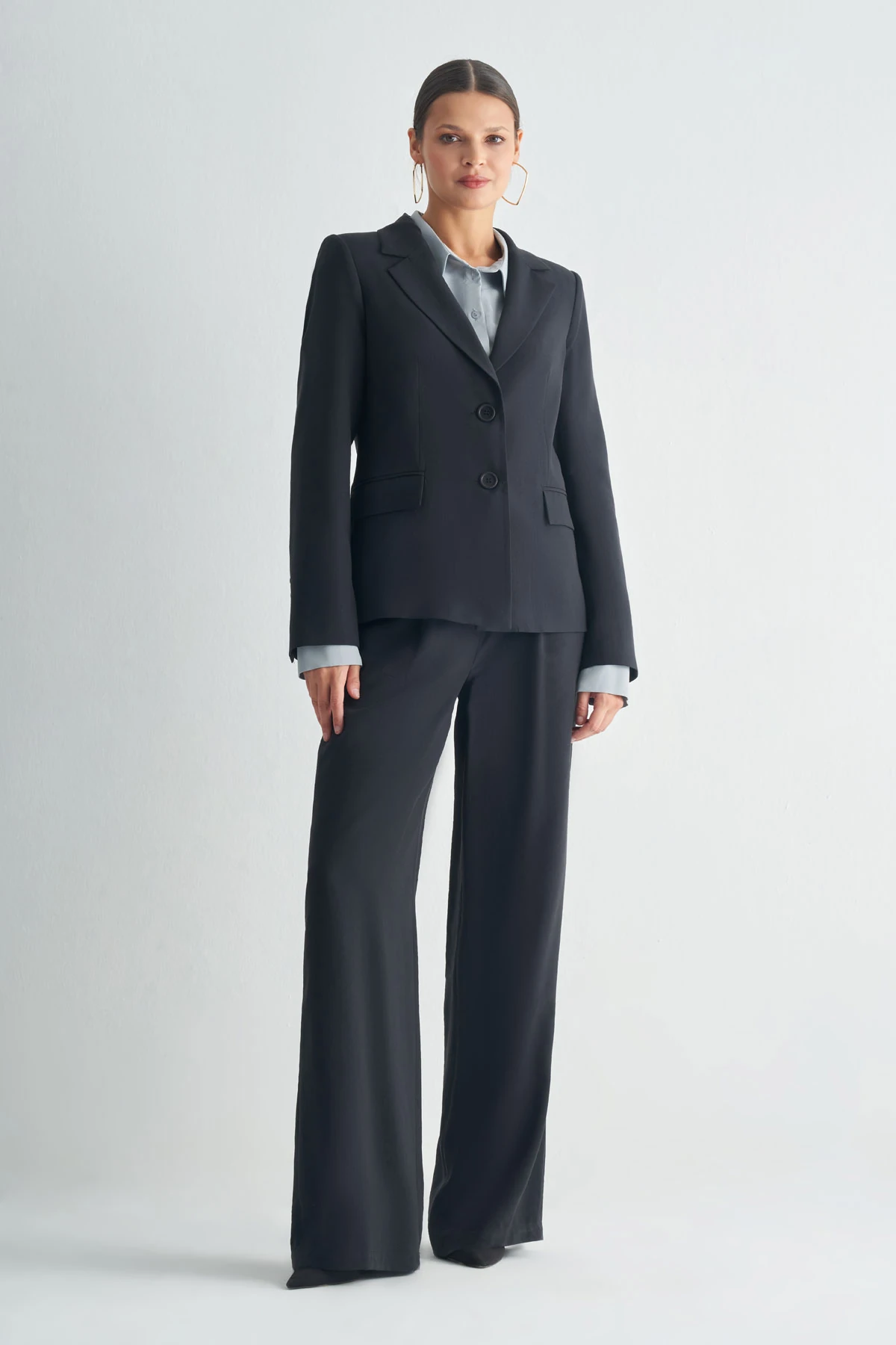 Klasik Kesim Tek Düğmeli Blazer Ceket - Siyah