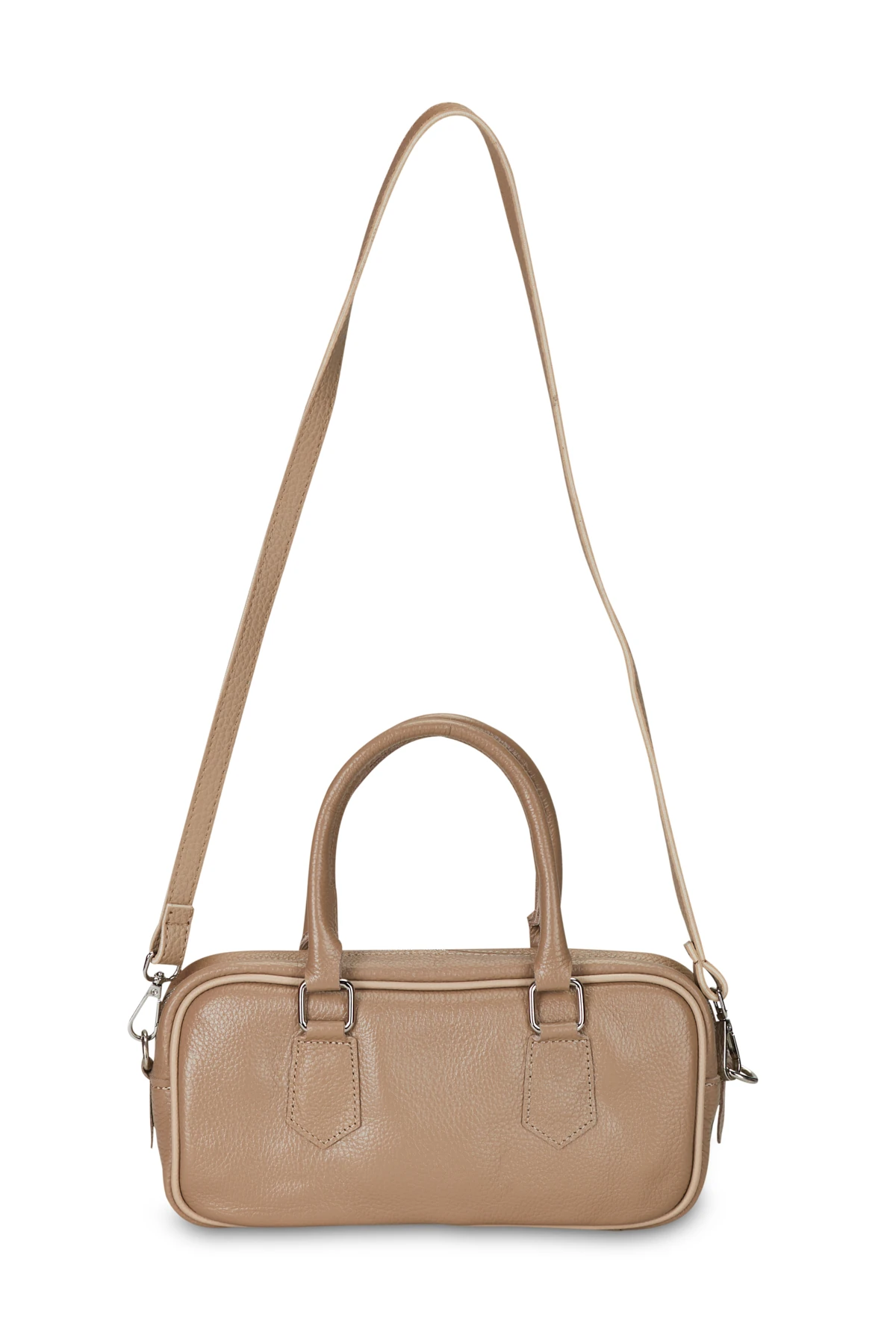 Deri Görünümlü Kutu Form Çanta - vizon