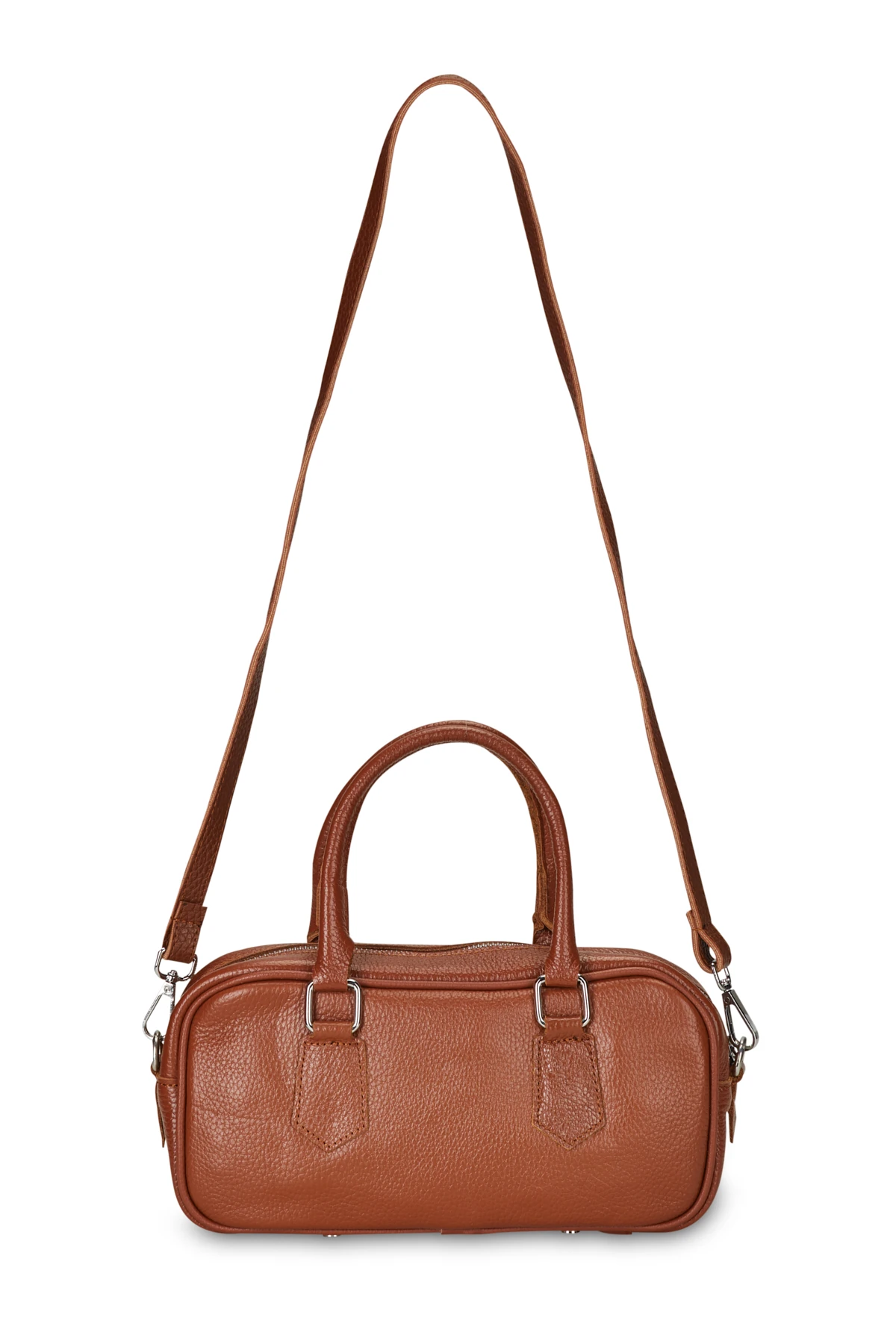 Deri Görünümlü Kutu Form Çanta - taba