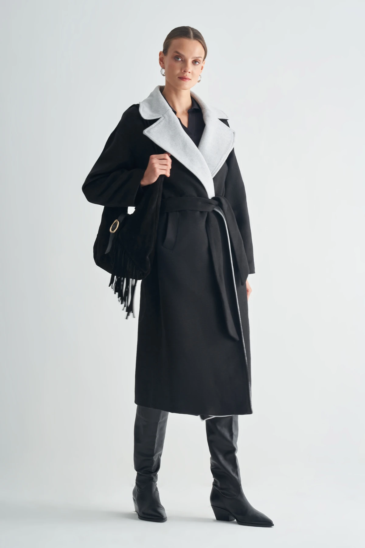 Kontrast Renkli Kaşe Kaban