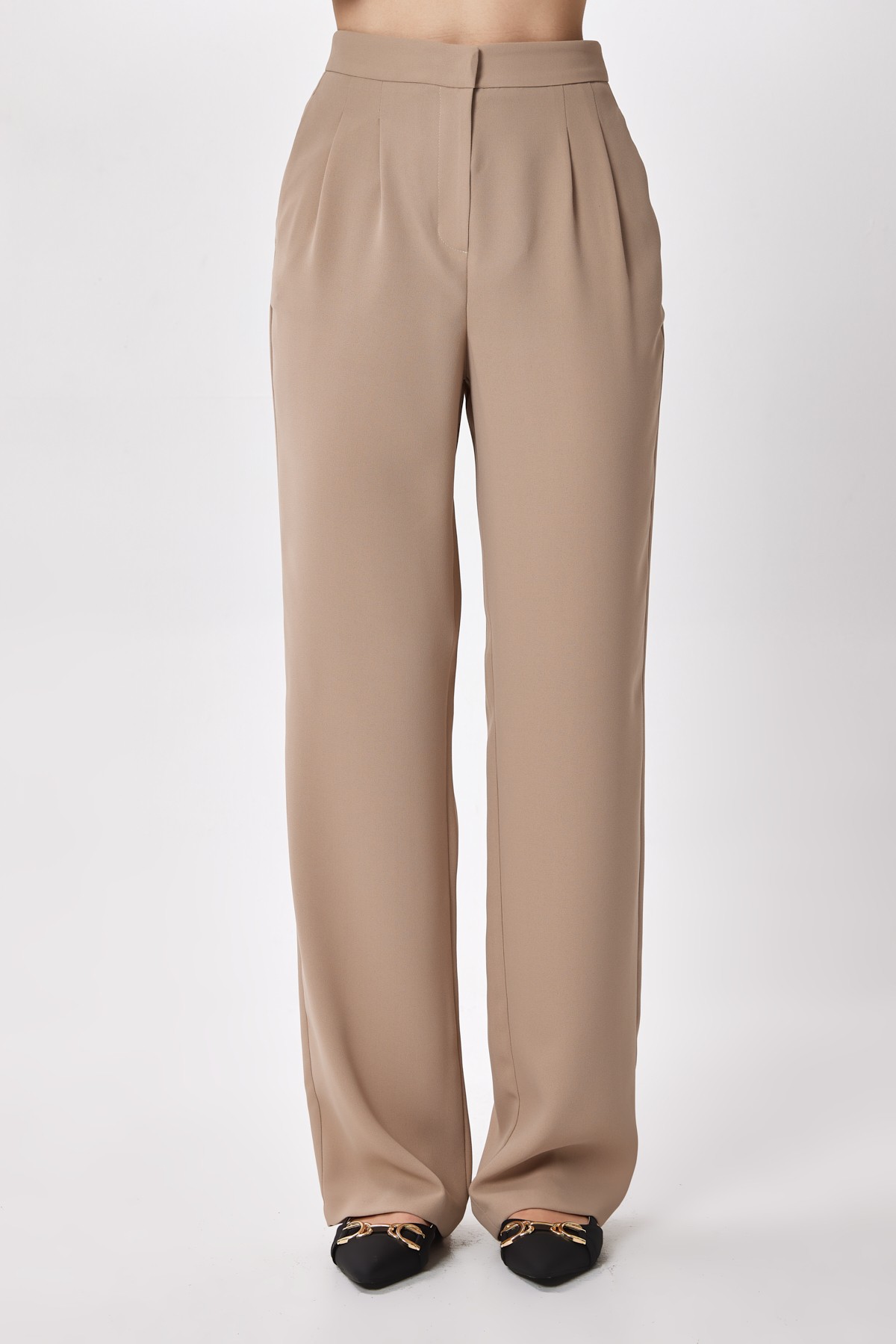BTK10450 Fermuarlı Bol Paça Pantolon - vizon