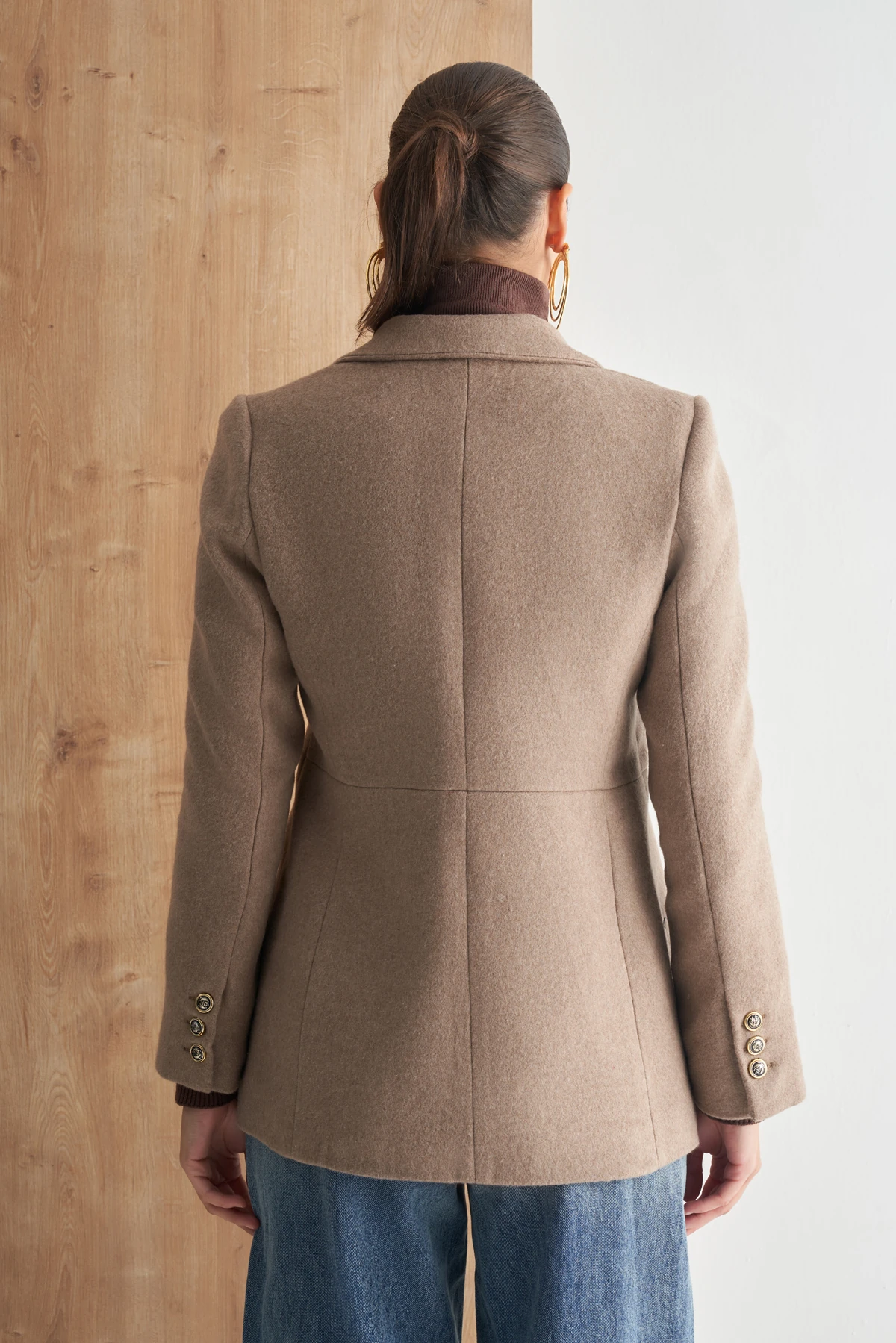 Çift Düğmeli Kaşe Kaban - VİZON