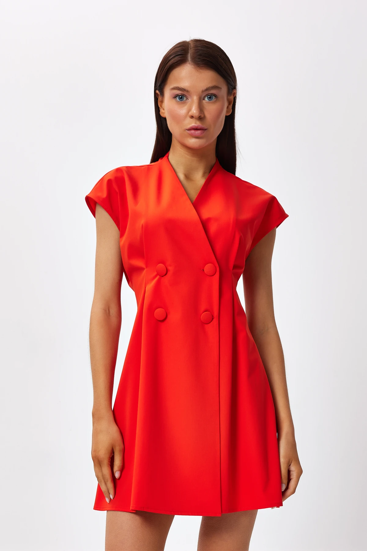 Düğme Detyalı Mini Boy Elbise - coral