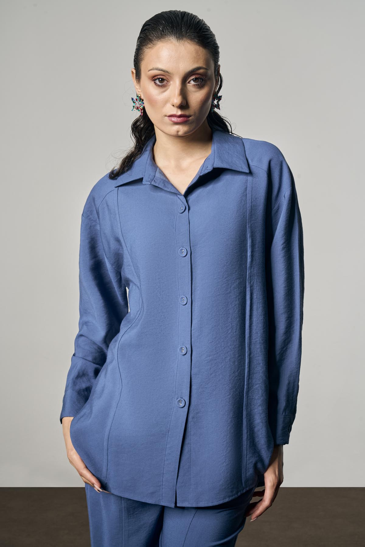 BTK60115 Uzun Kol Casual Gömlek - İndigo