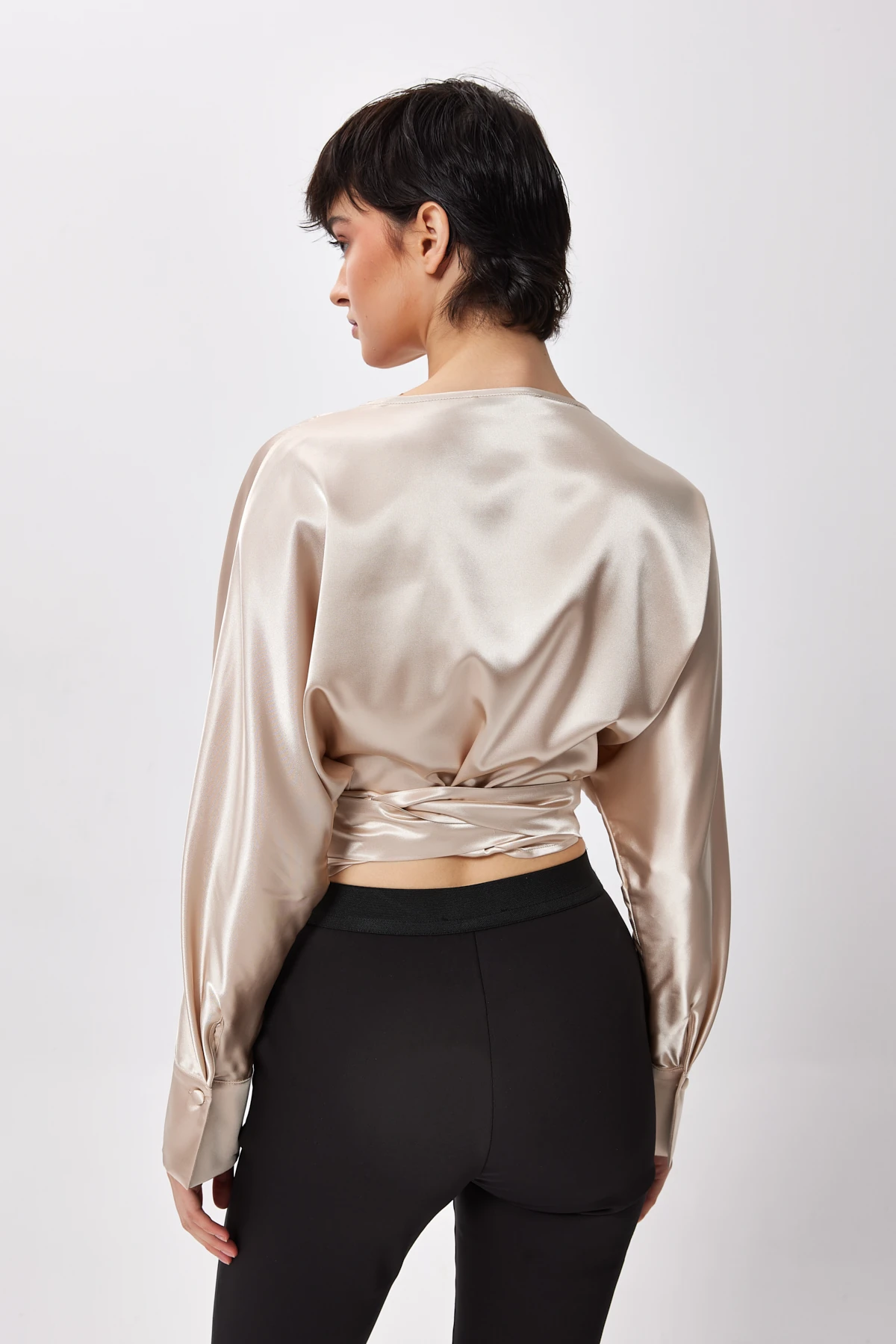 Kruvaze Bağlamalı Gömlek - BEJ