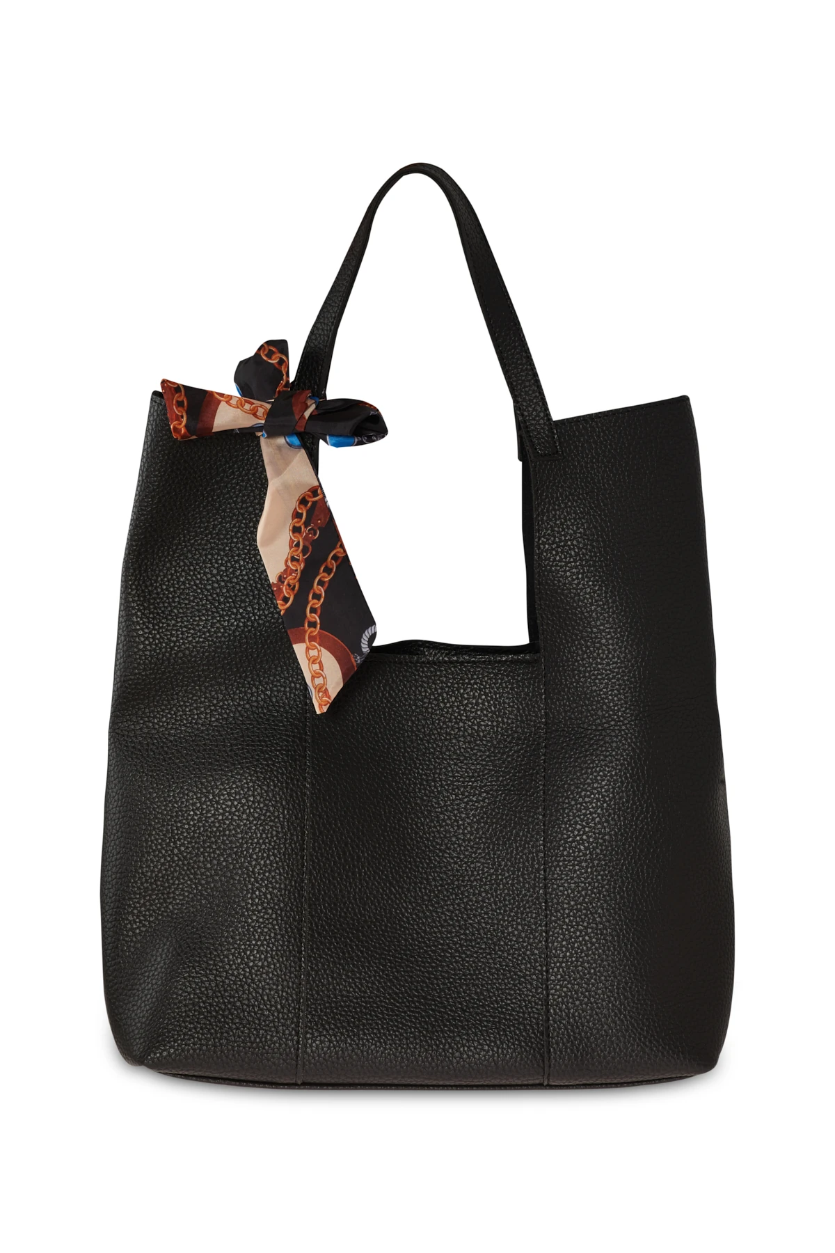 Deri Görünümlü Geniş Form Çanta - Siyah