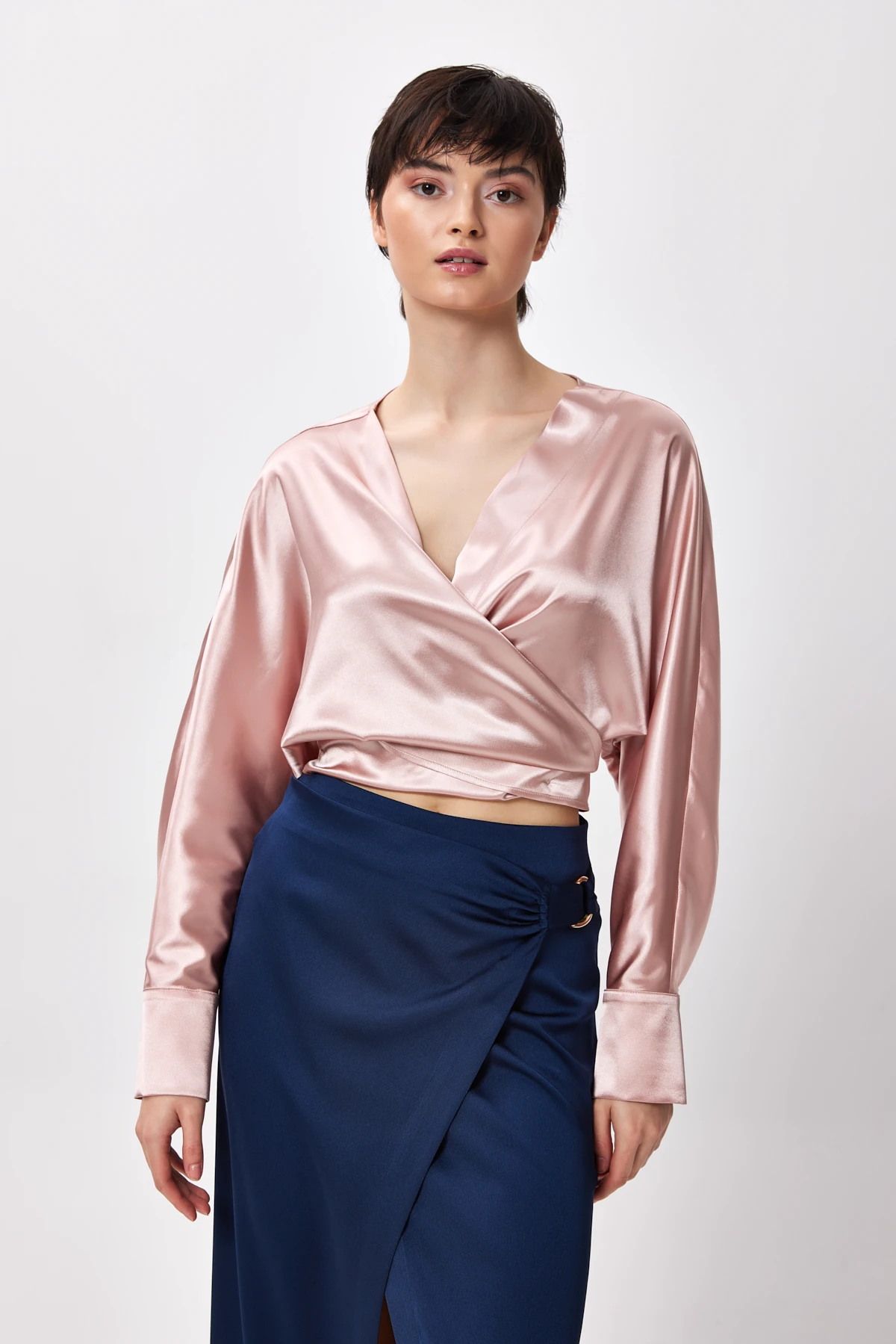 Kruvaze Bağlamalı Gömlek - pudra