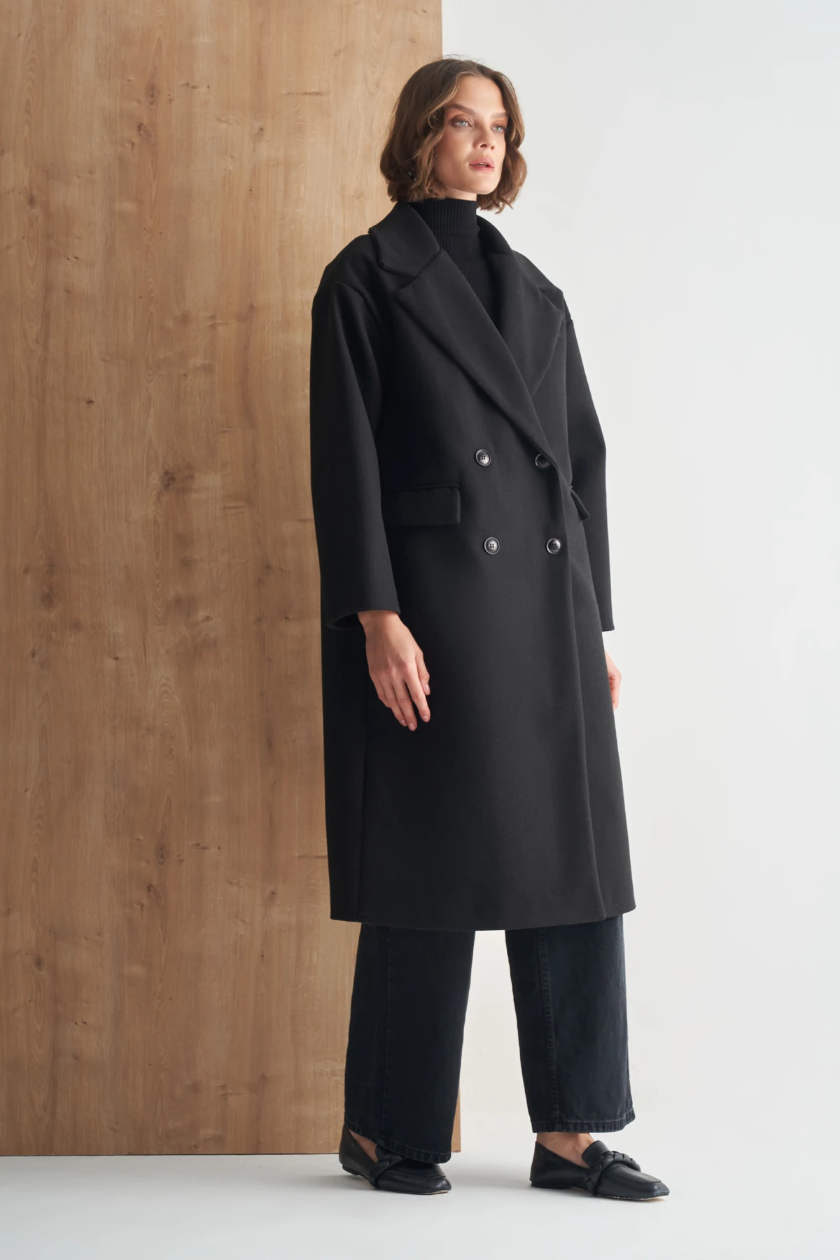 Uzun Premium Kaşe Kaban - Siyah