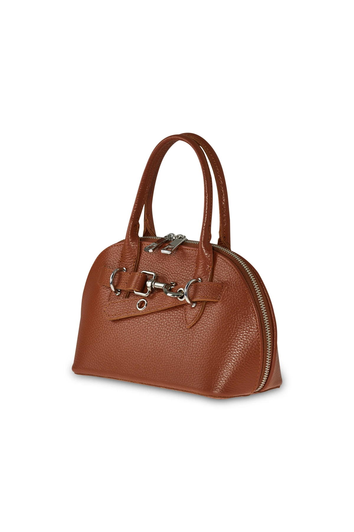 Deri Görünümlü Oval Form Çanta - taba