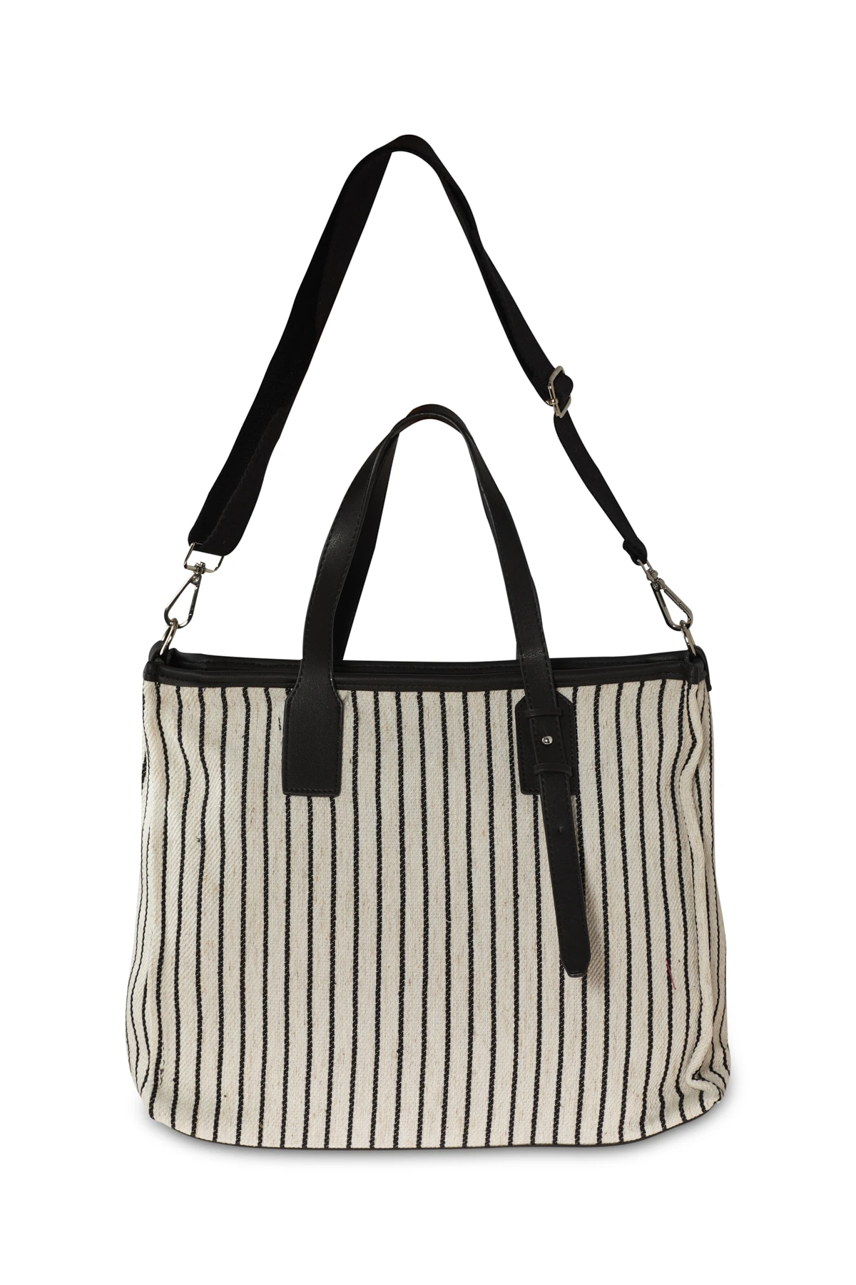 Çizgili Kumaş Detaylı Çanta - Siyah