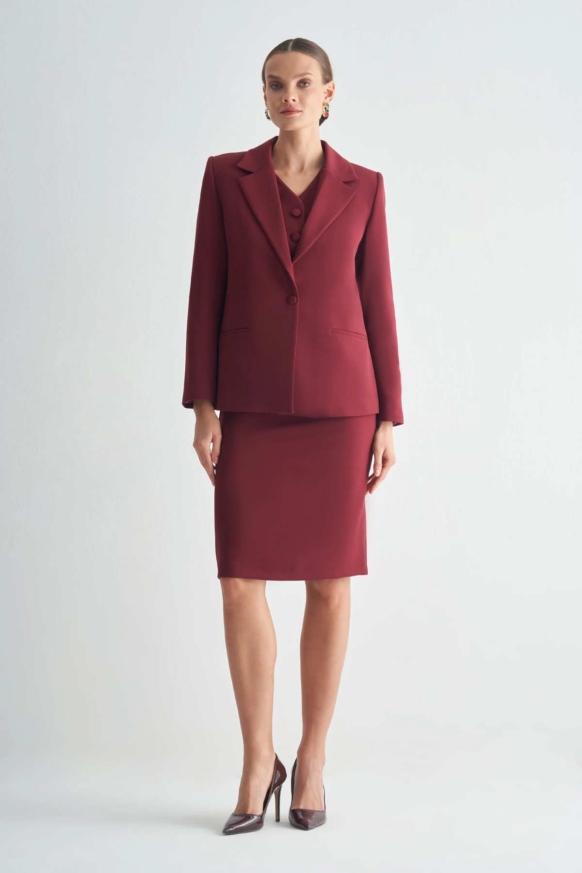 Oversize Blazer Ceket - bordo