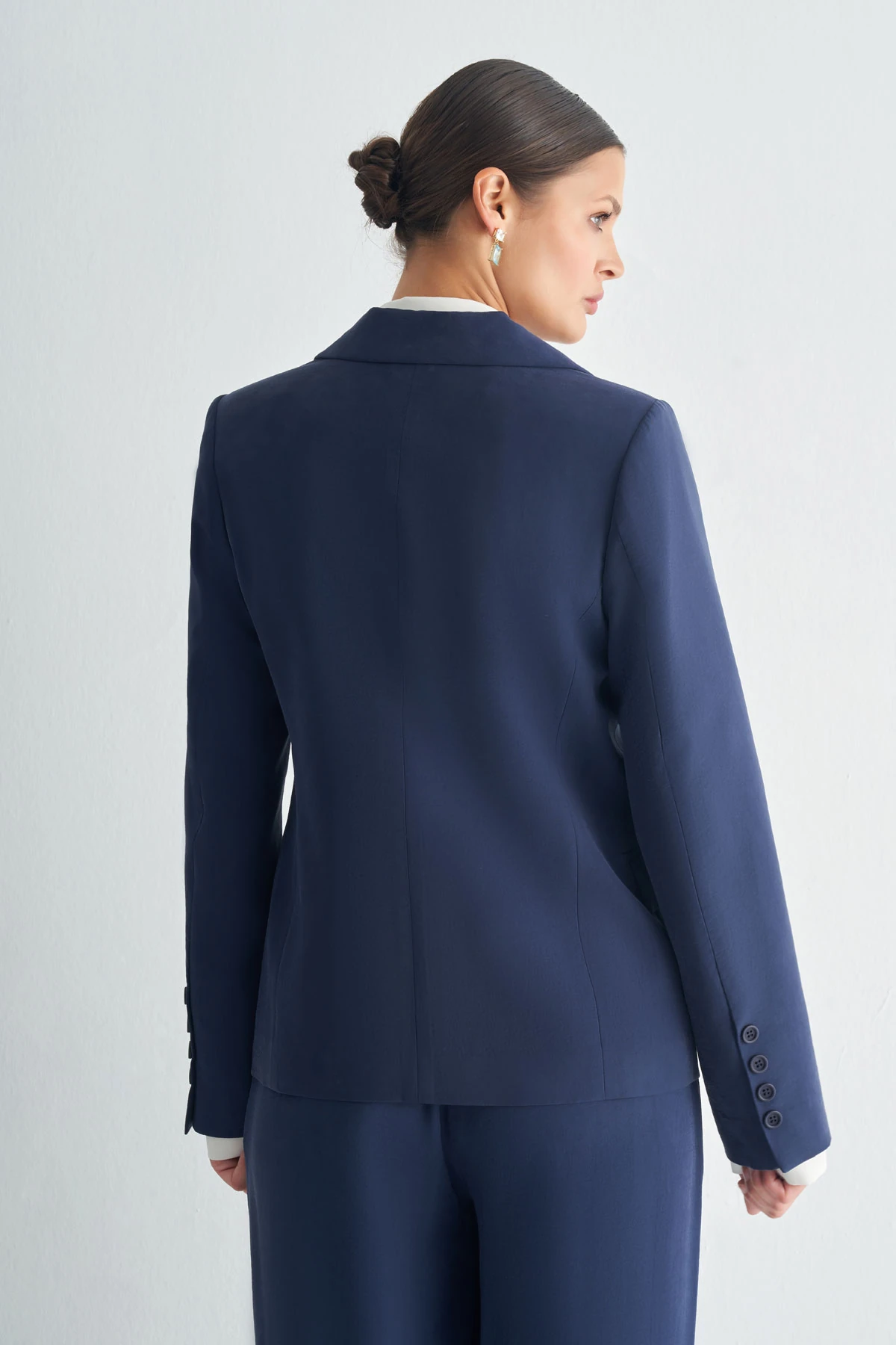 Klasik Kesim Tek Düğmeli Blazer Ceket - Lacivert