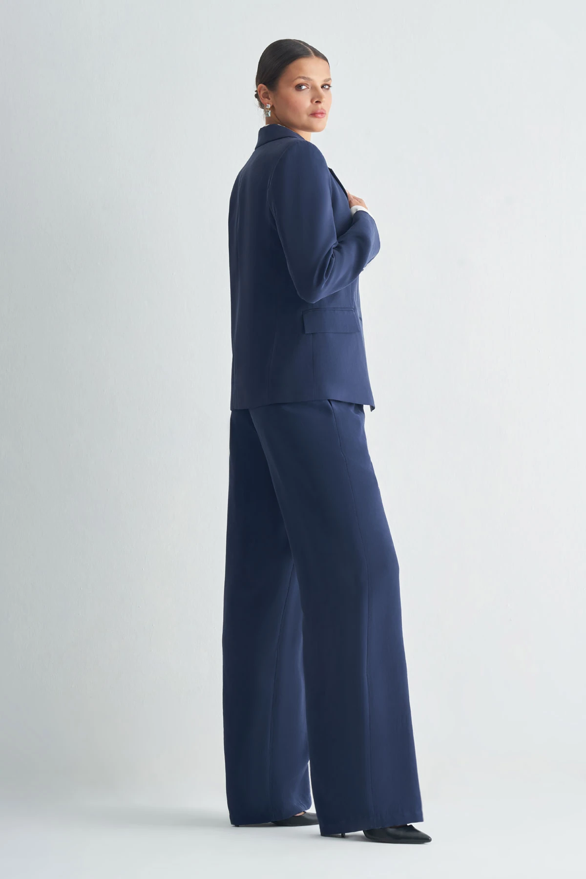 Klasik Kesim Tek Düğmeli Blazer Ceket - Lacivert