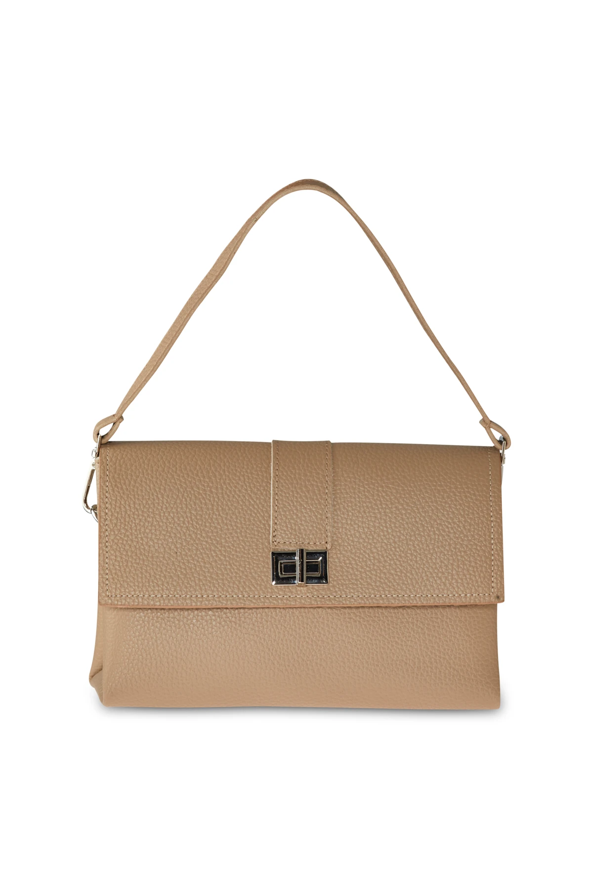 Deri Görünümlü Üçgen Form Çanta - vizon