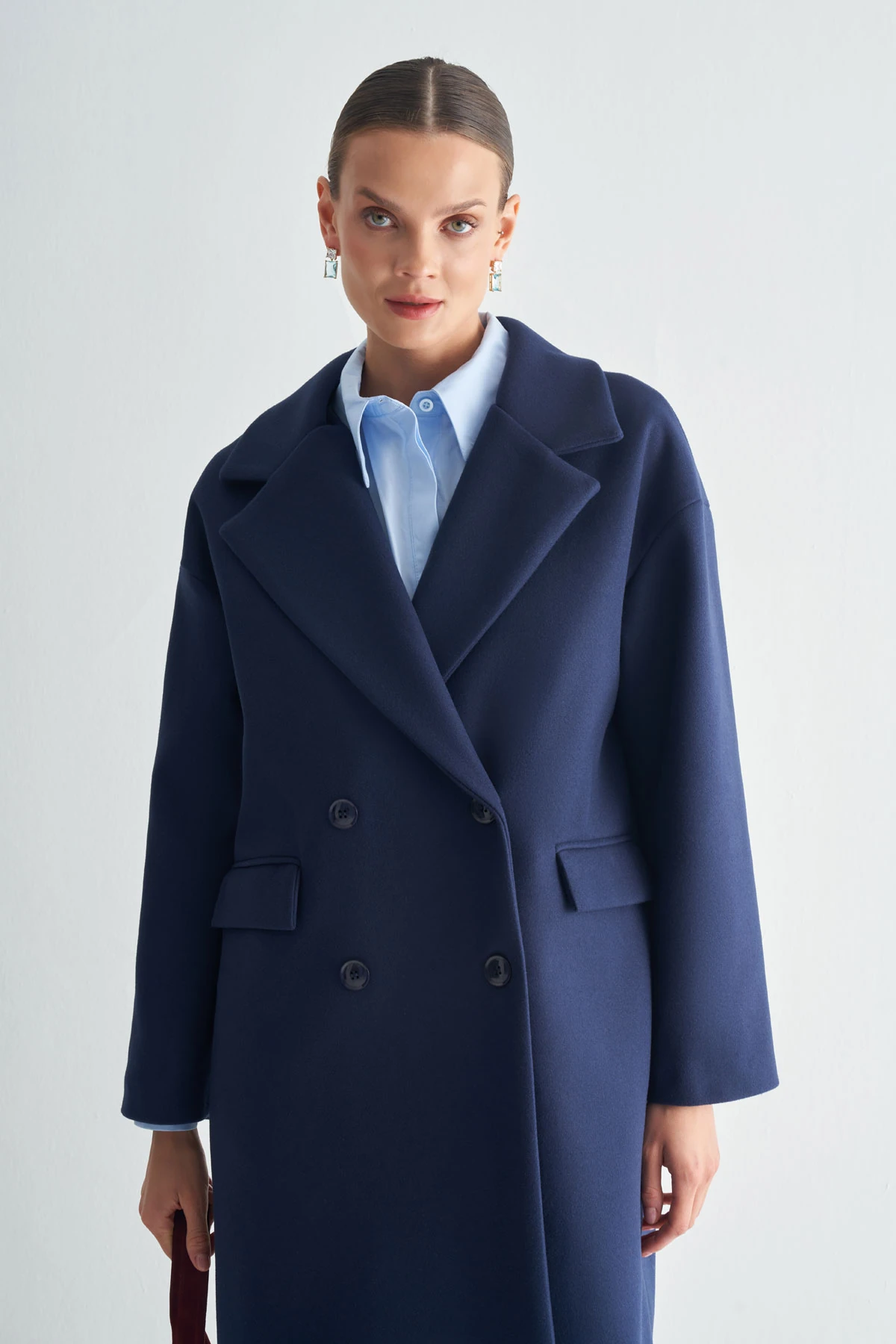 Uzun Premium Kaşe Kaban - Lacivert