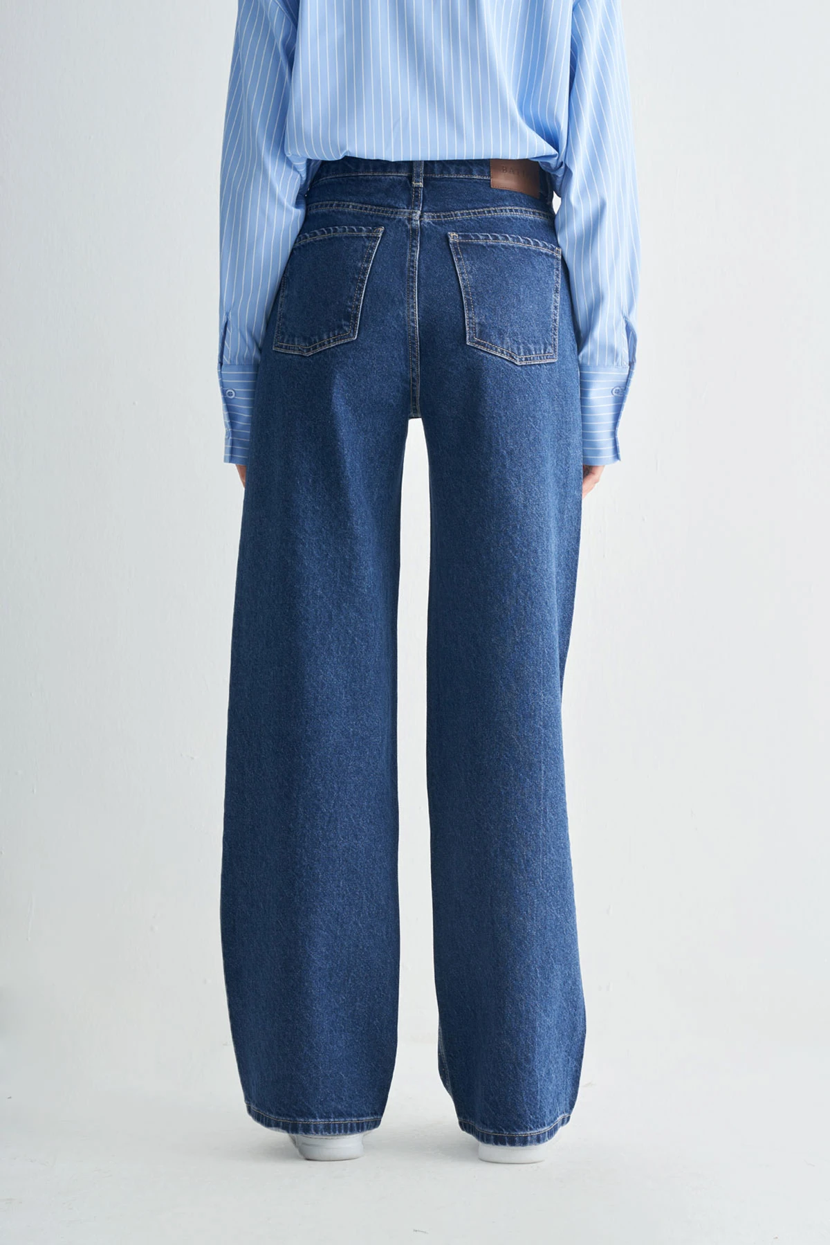 Yüksek Bel Taş Detaylı Wide Leg Jeans Pantolon - mavi