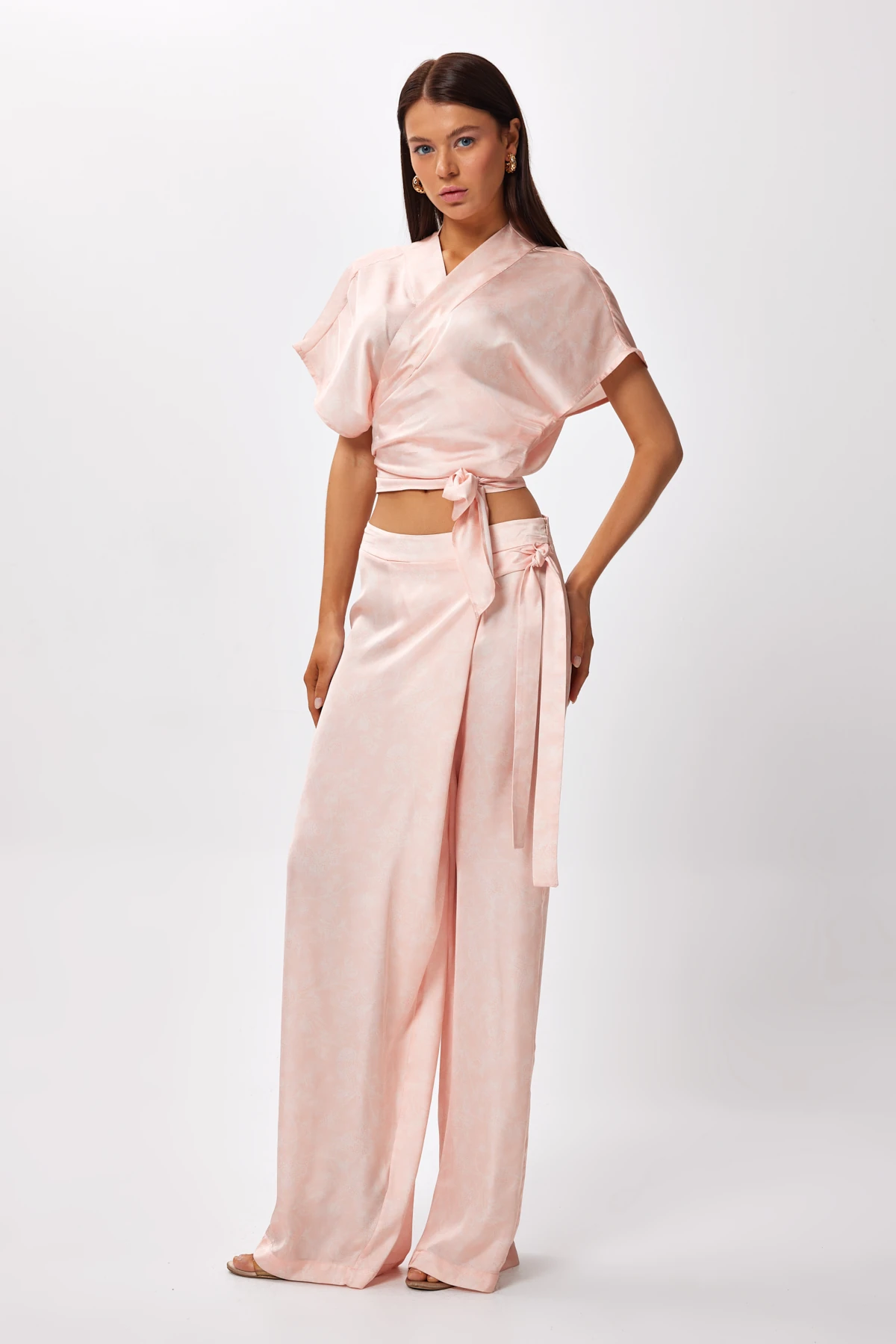 Bağlama Detaylı Palazzo Pantolon - pudra