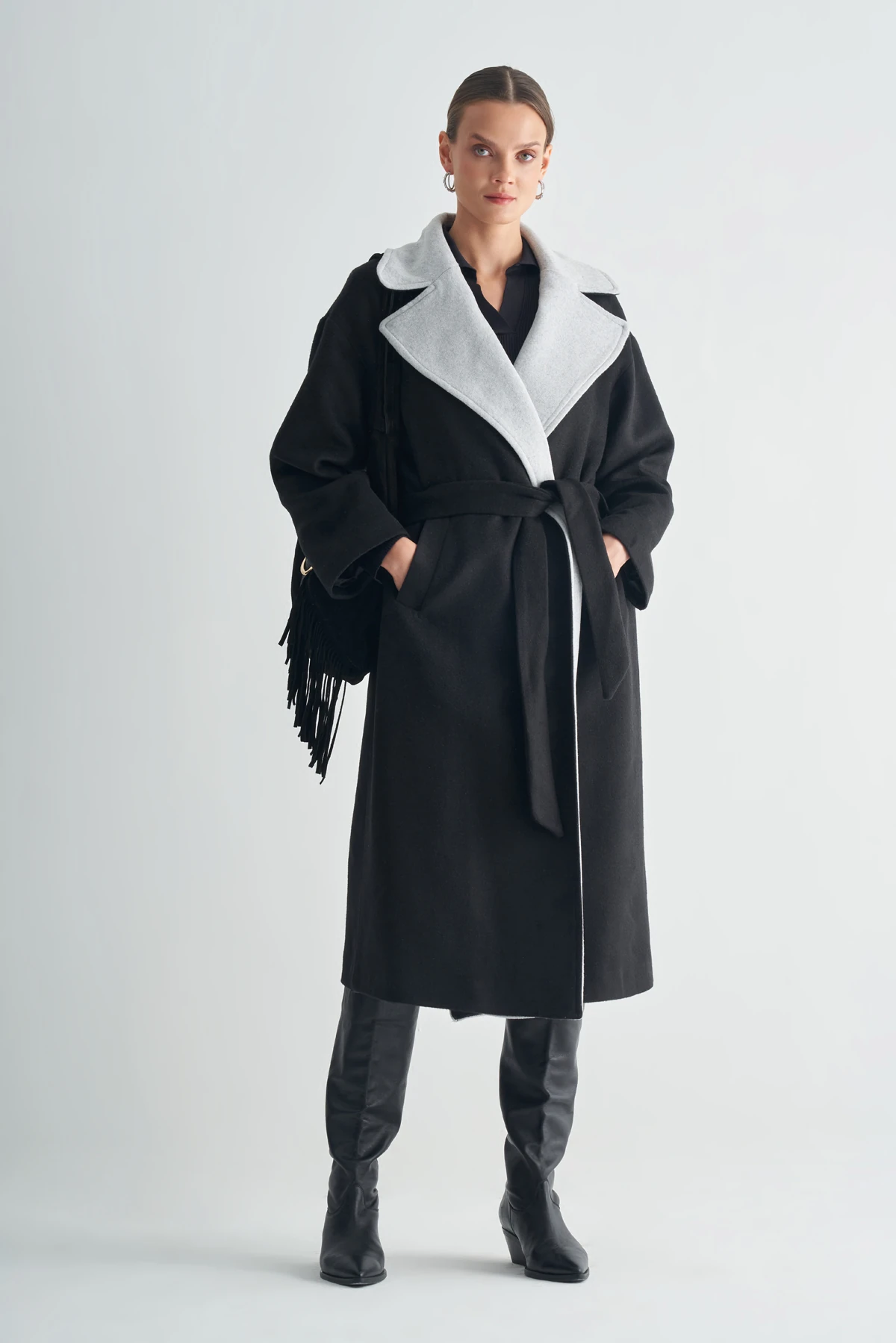 Kontrast Renkli Kaşe Kaban