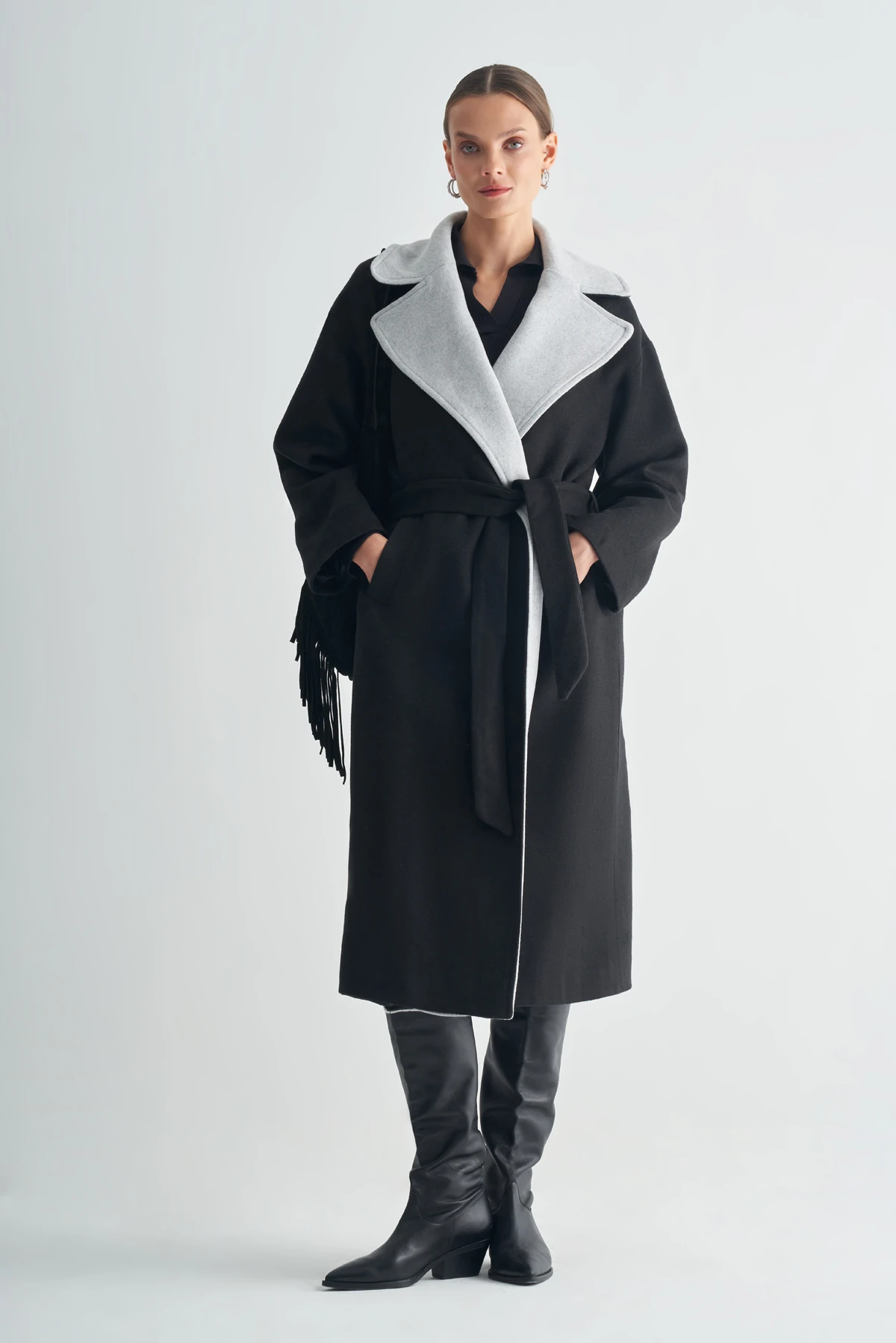 Kontrast Renkli Kaşe Kaban