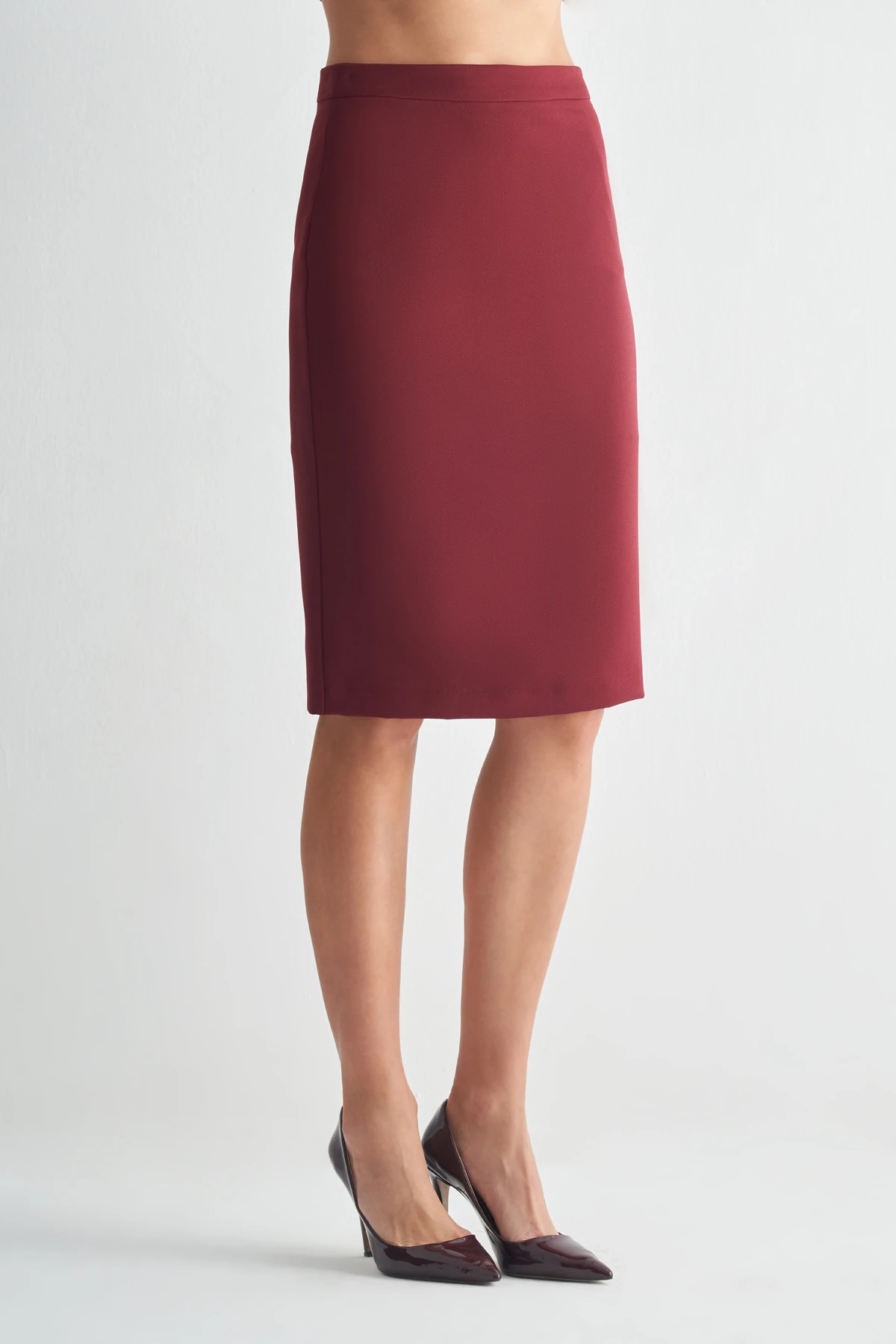 Yüksek Bel Düz Kesim Kalem Etek - bordo