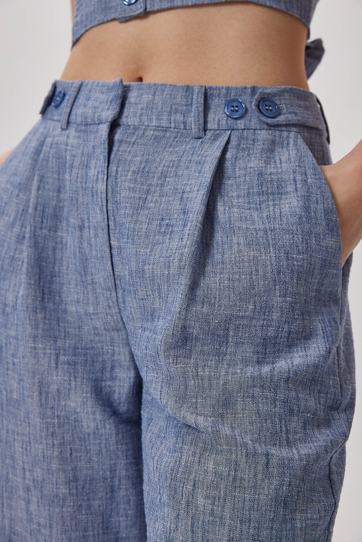 BTK10015 Düğme Detaylı Bol Paça Pantolon 