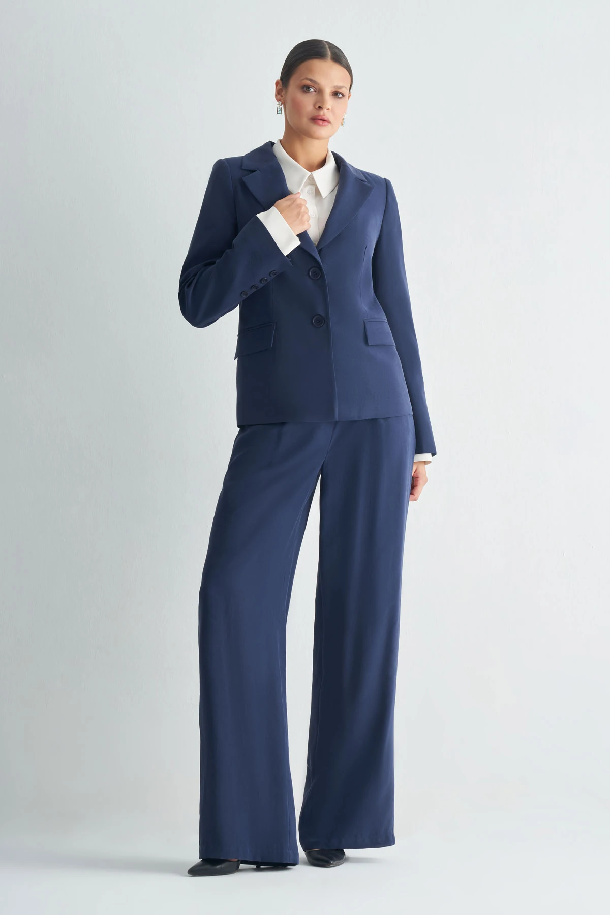 Klasik Kesim Tek Düğmeli Blazer Ceket - Lacivert