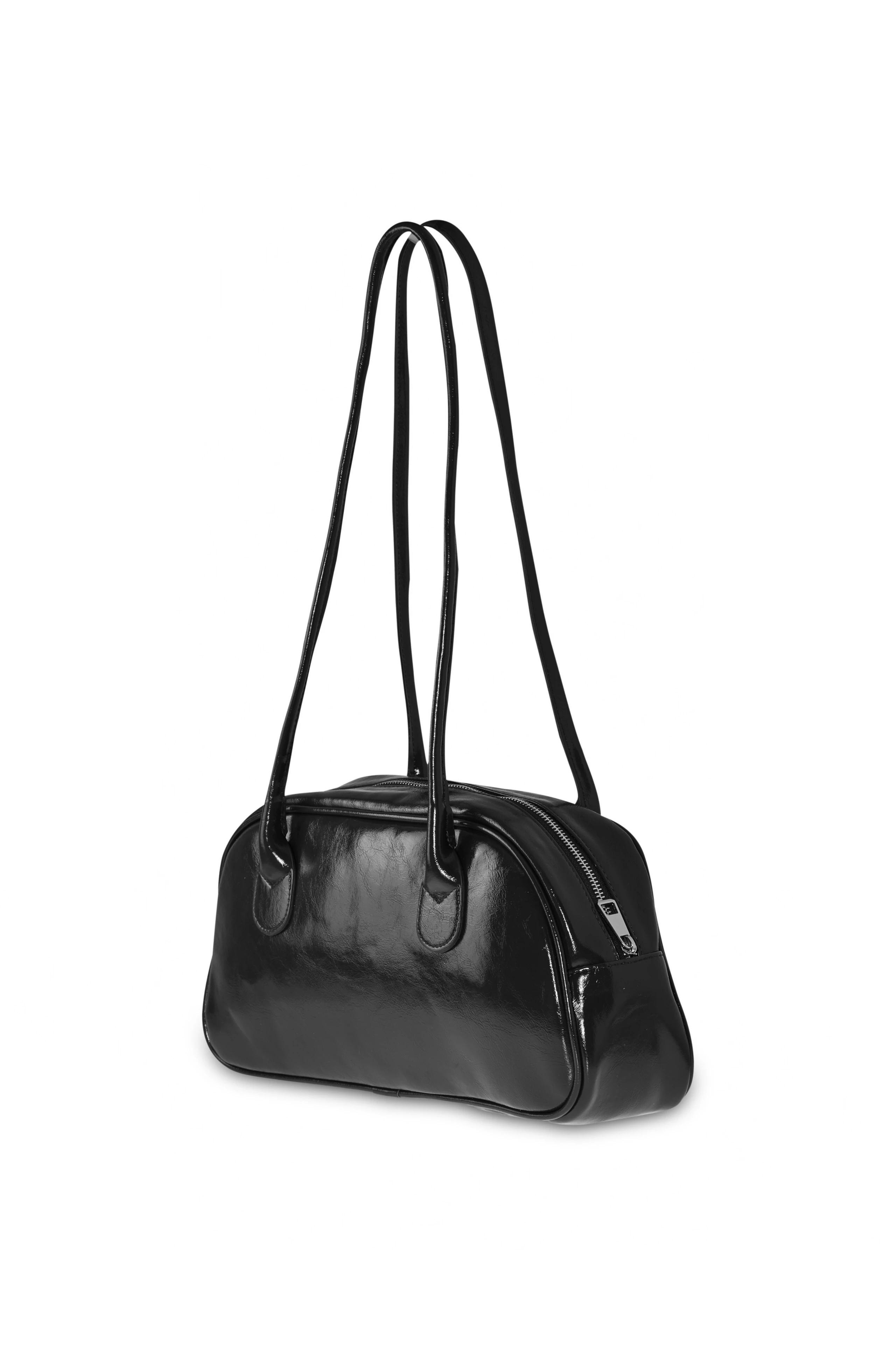 Parlak Deri Görünümlü Çanta - Siyah