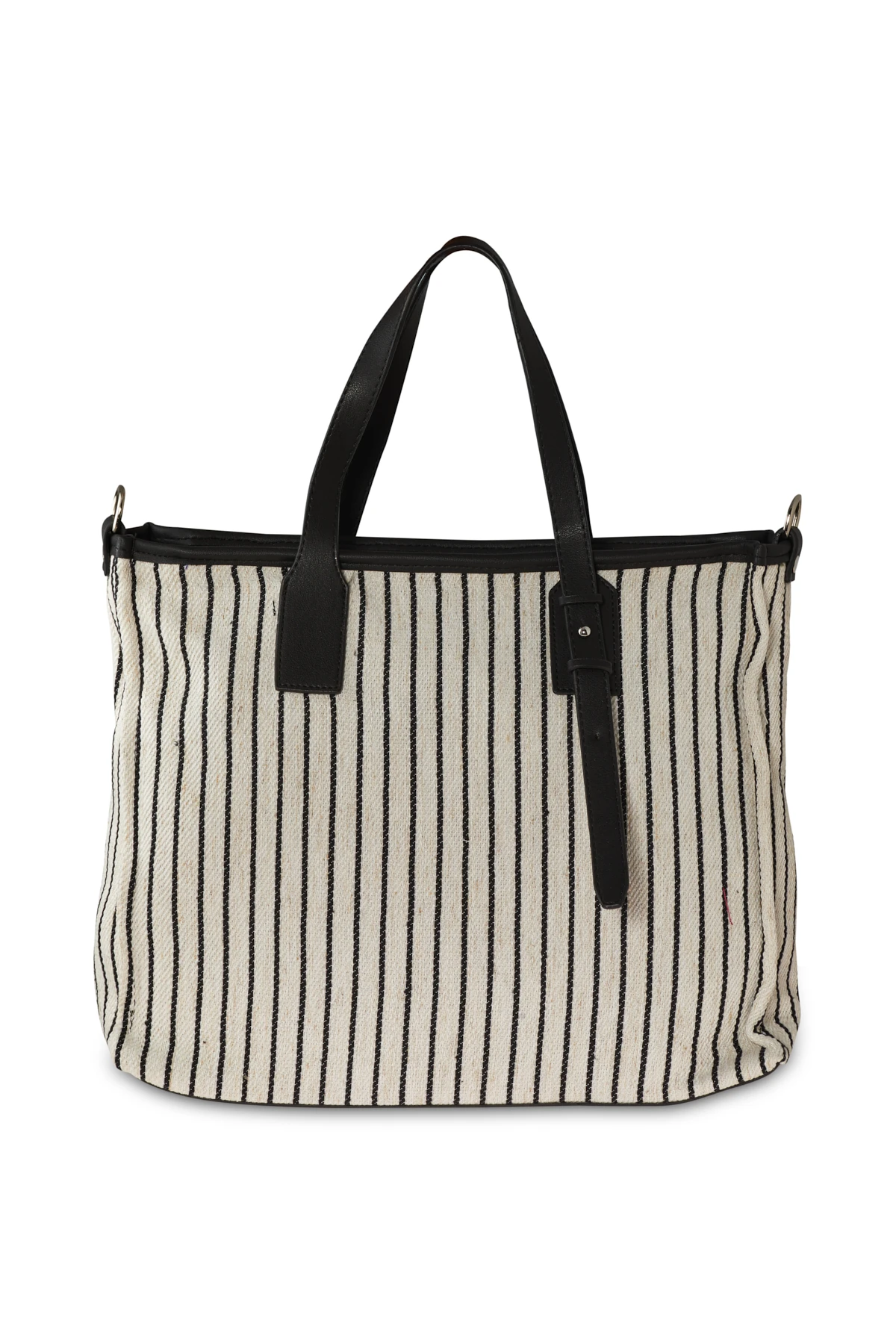 Çizgili Kumaş Detaylı Çanta - Siyah