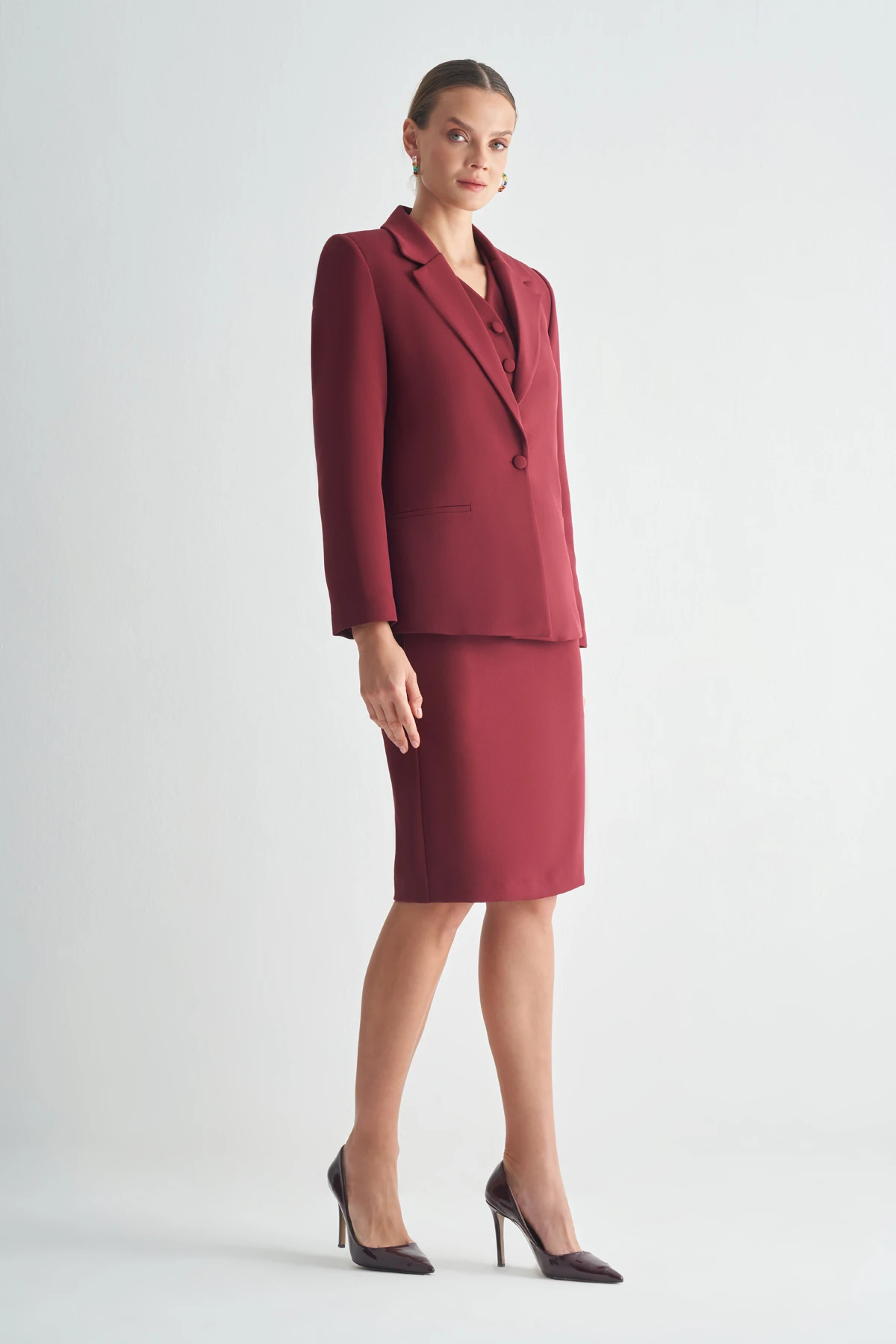 Oversize Blazer Ceket - bordo