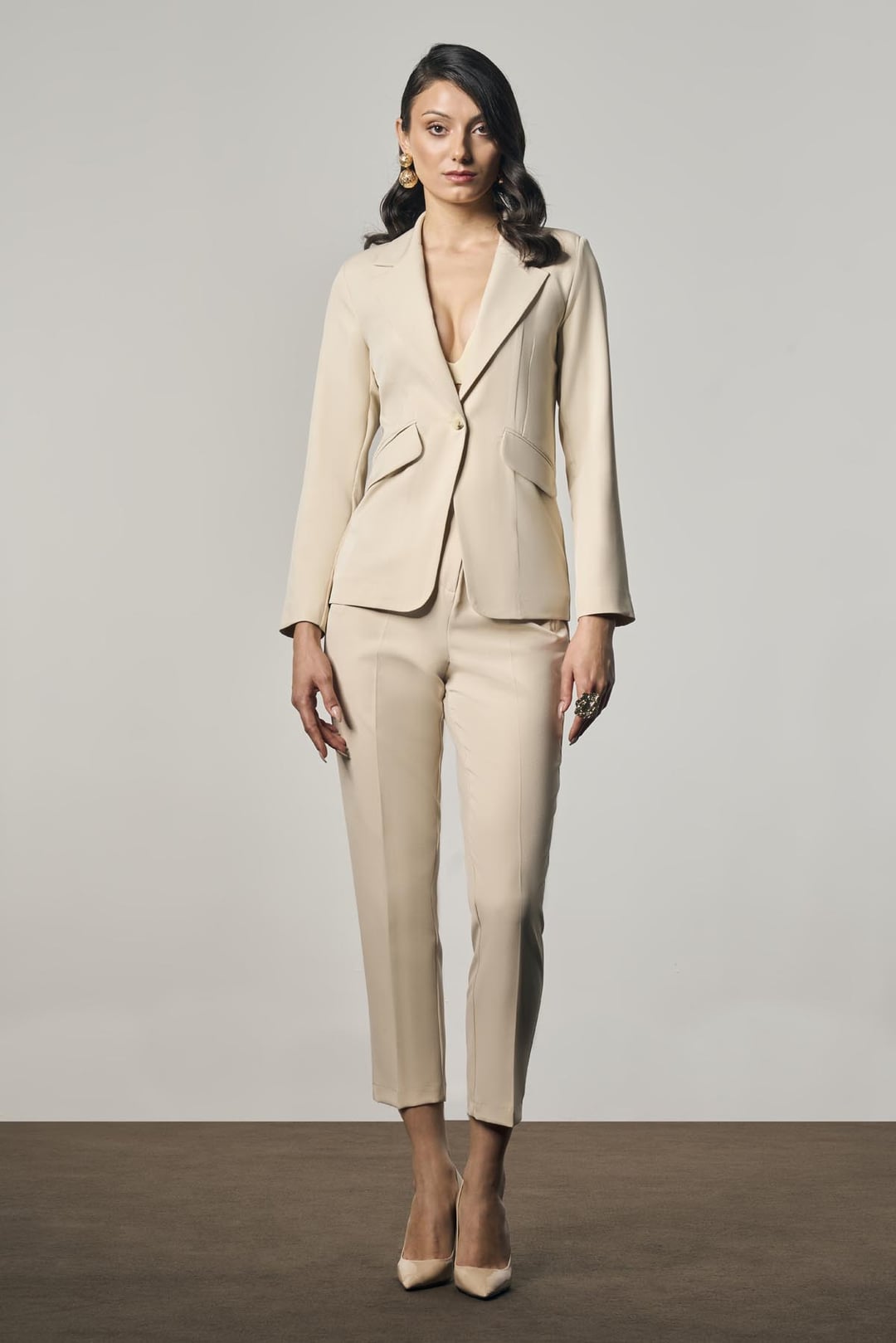 Tek Düğmeli Blazer Ceket - BEJ