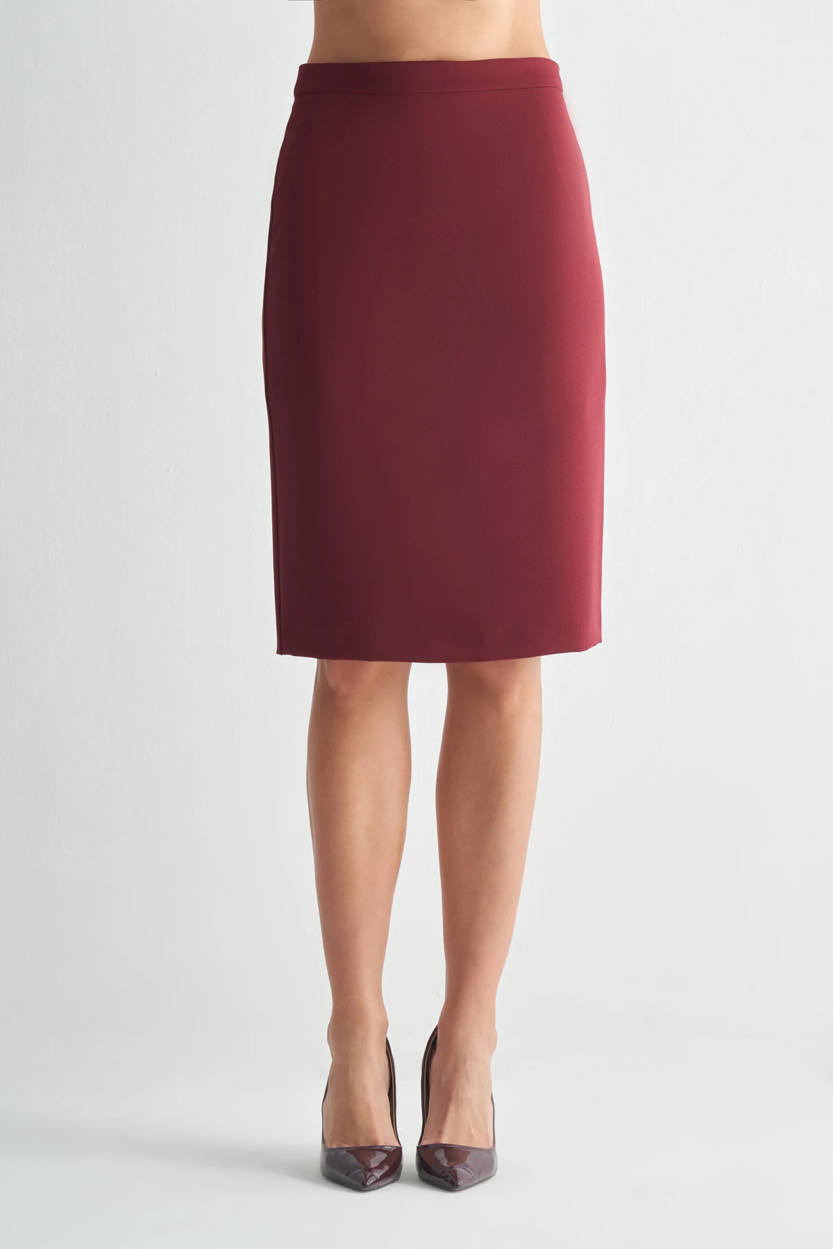 Yüksek Bel Düz Kesim Kalem Etek - bordo