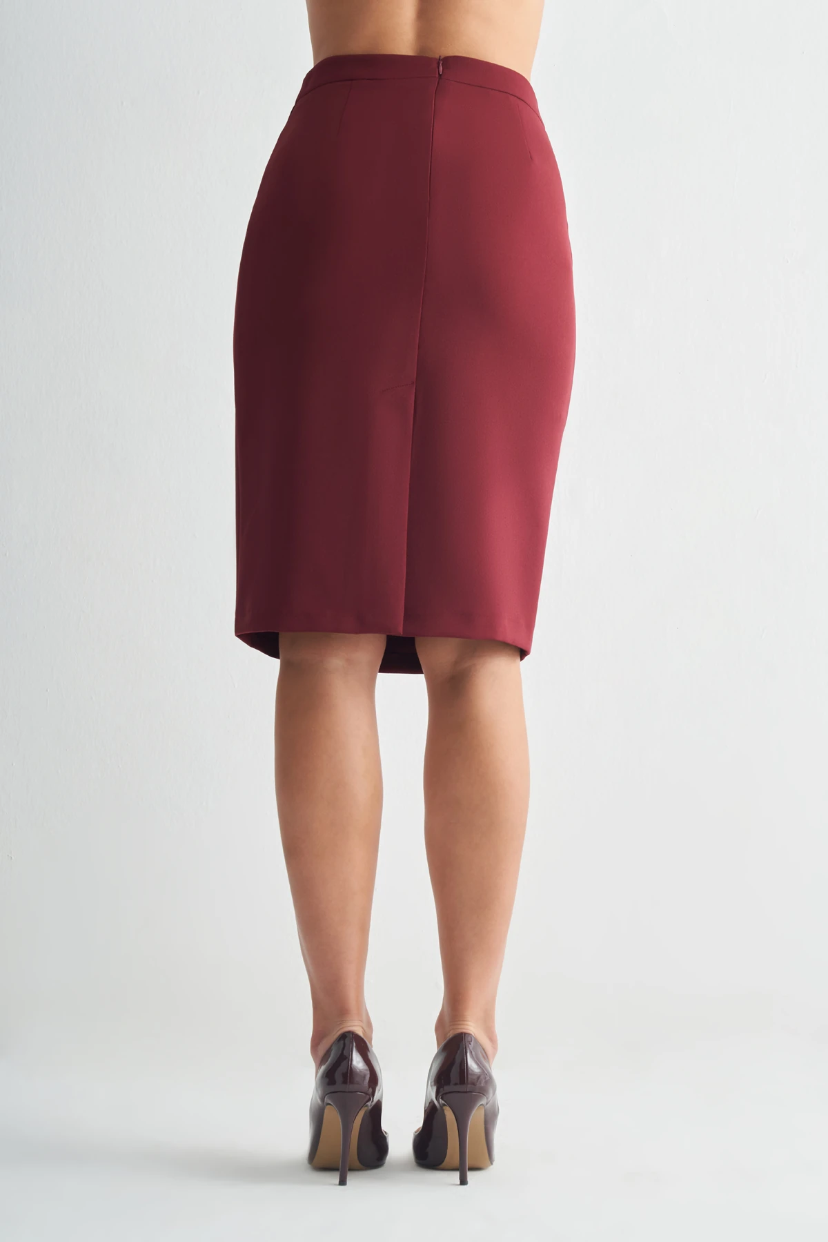 Yüksek Bel Düz Kesim Kalem Etek - bordo
