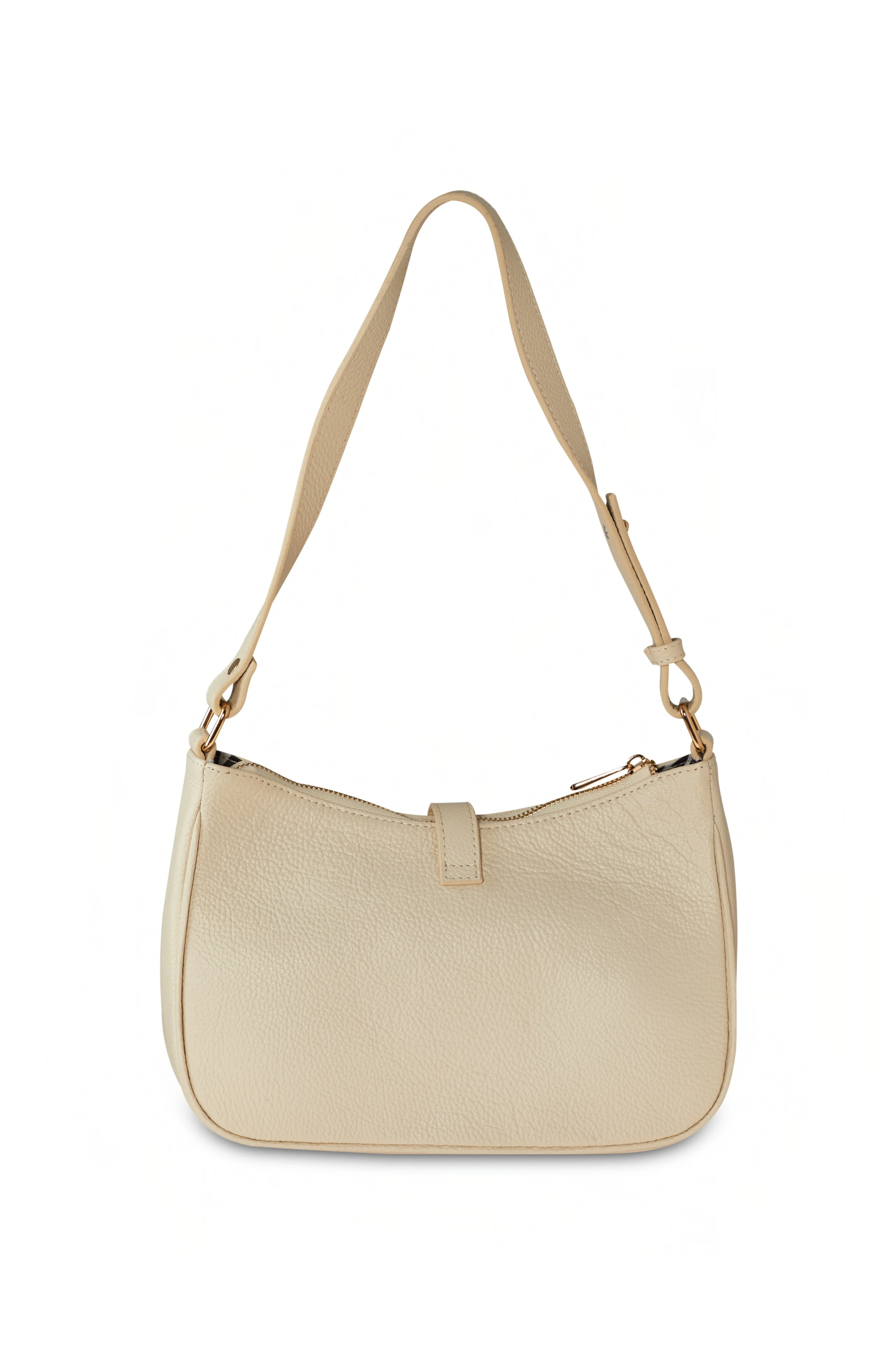 Tokalı Deri Görünümlü Çanta - krem