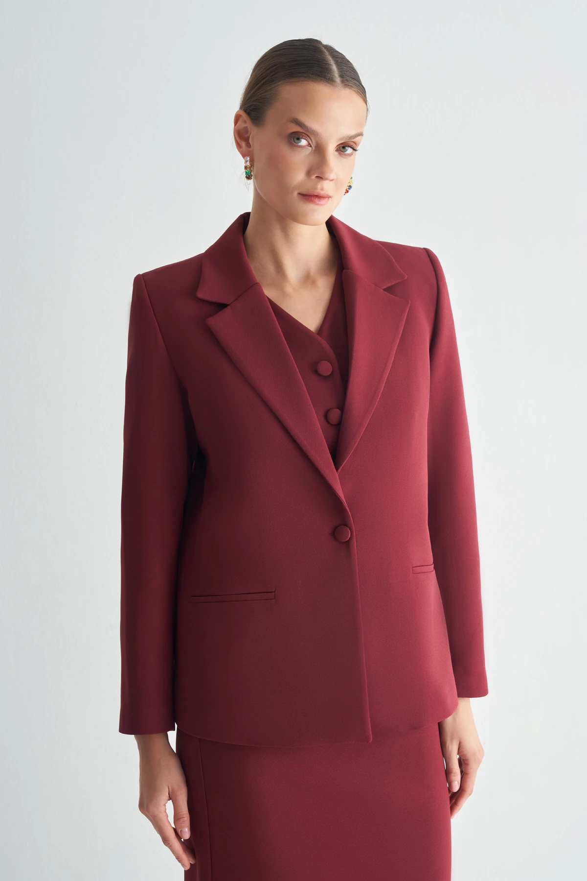 Oversize Blazer Ceket - bordo