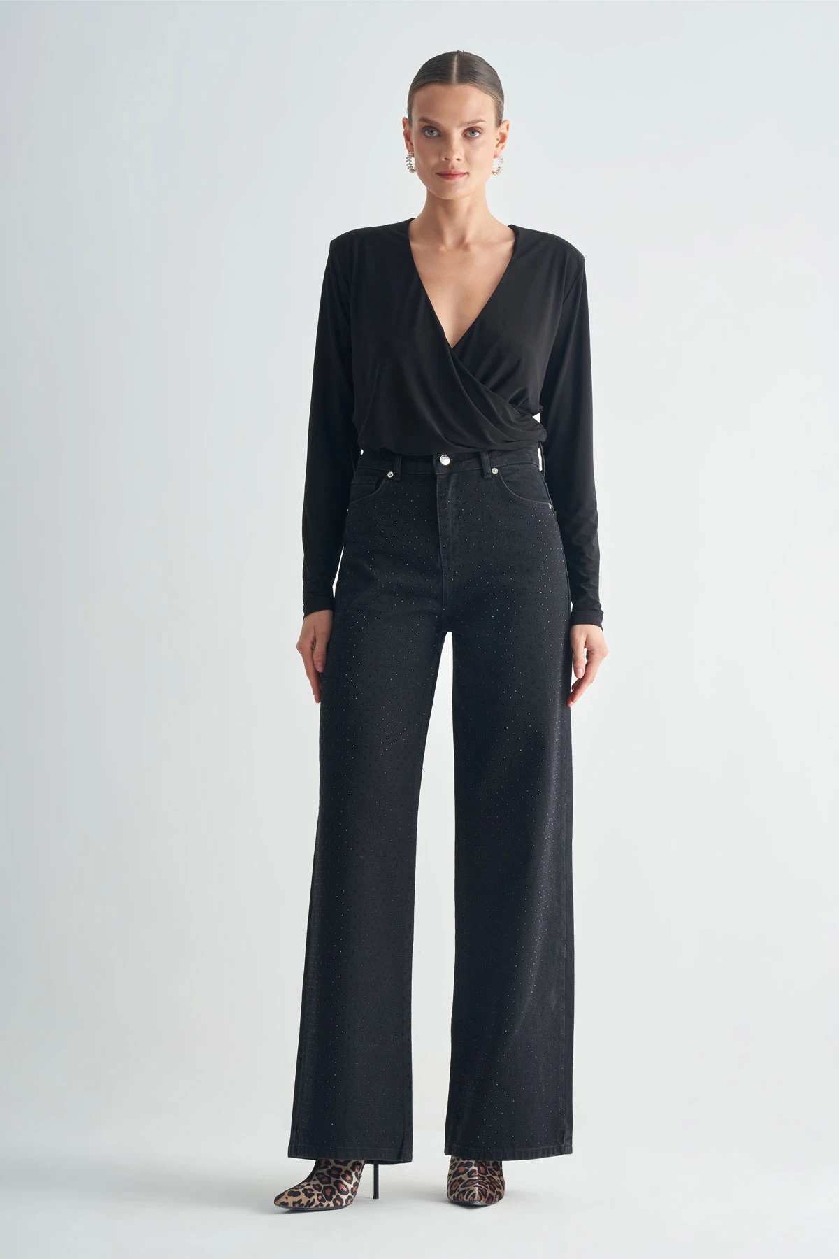 Taş Detaylı Denim Pantolon - Siyah