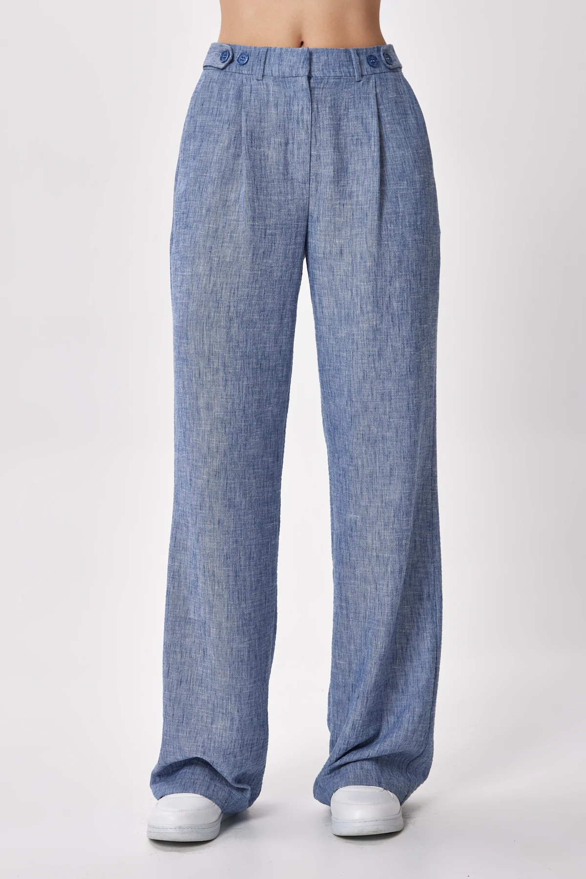 Kadın Yüksek Bel Bol Paça Pantolon - mavi