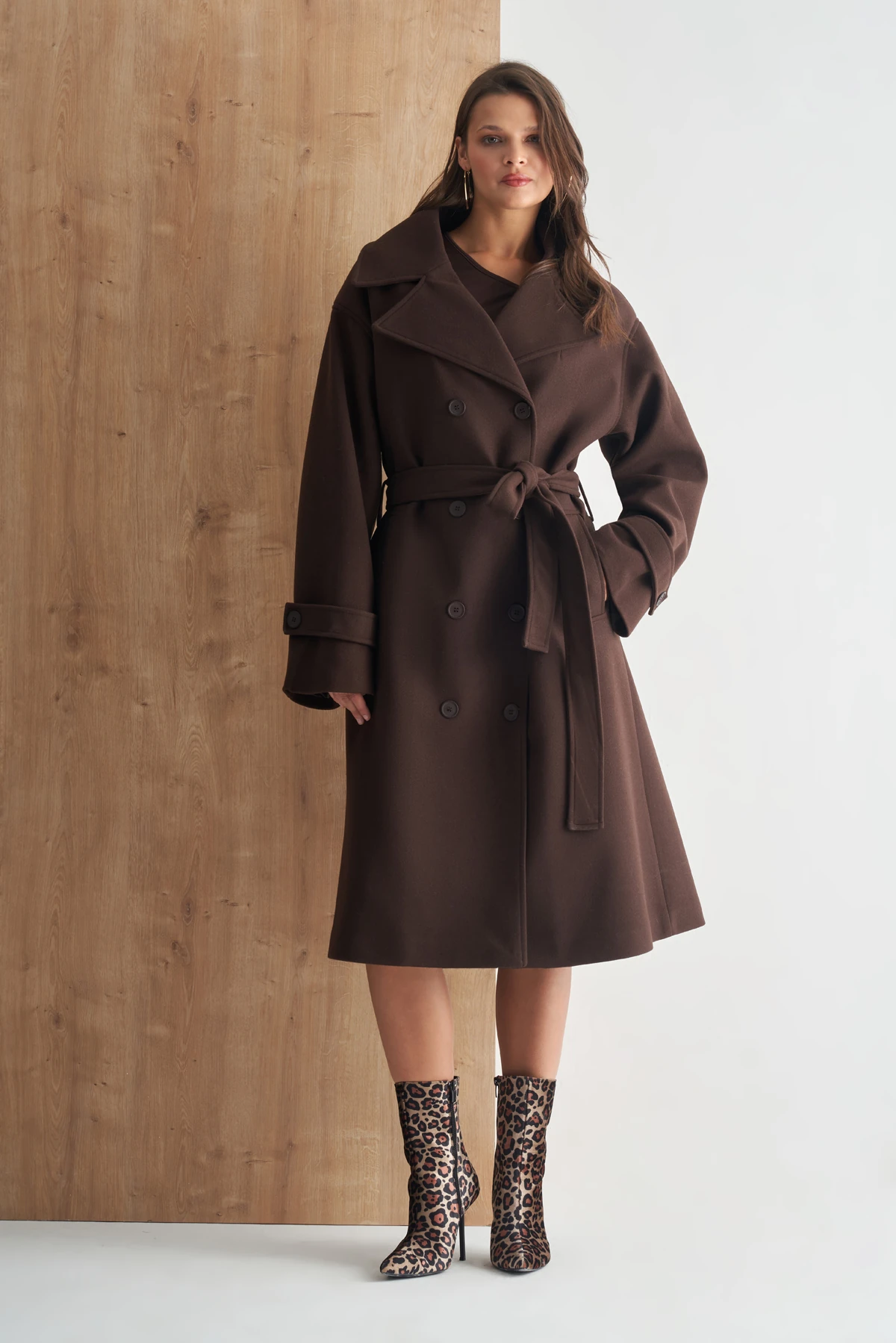 Oversize Premium Kaşe Kaban - Acı Kahve