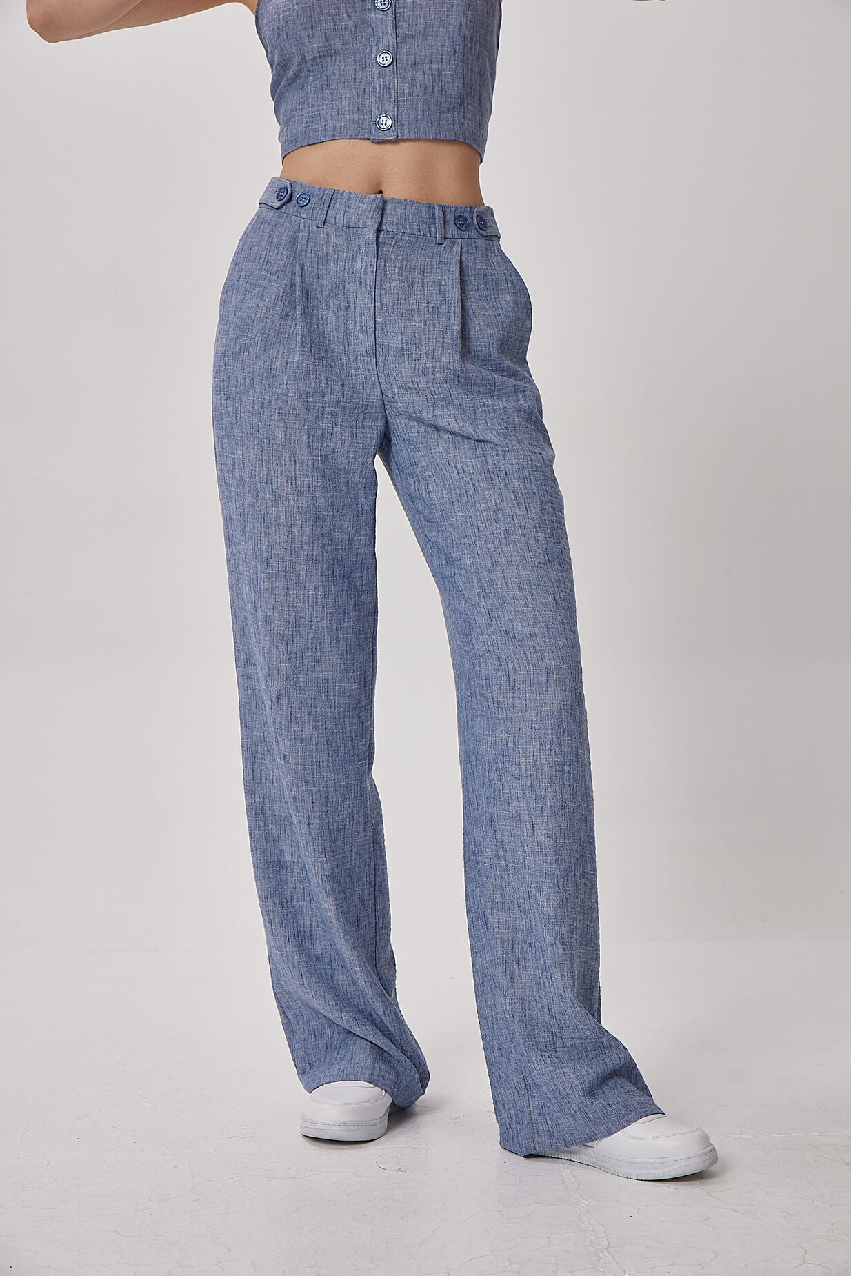 BTK10015 Düğme Detaylı Bol Paça Pantolon 