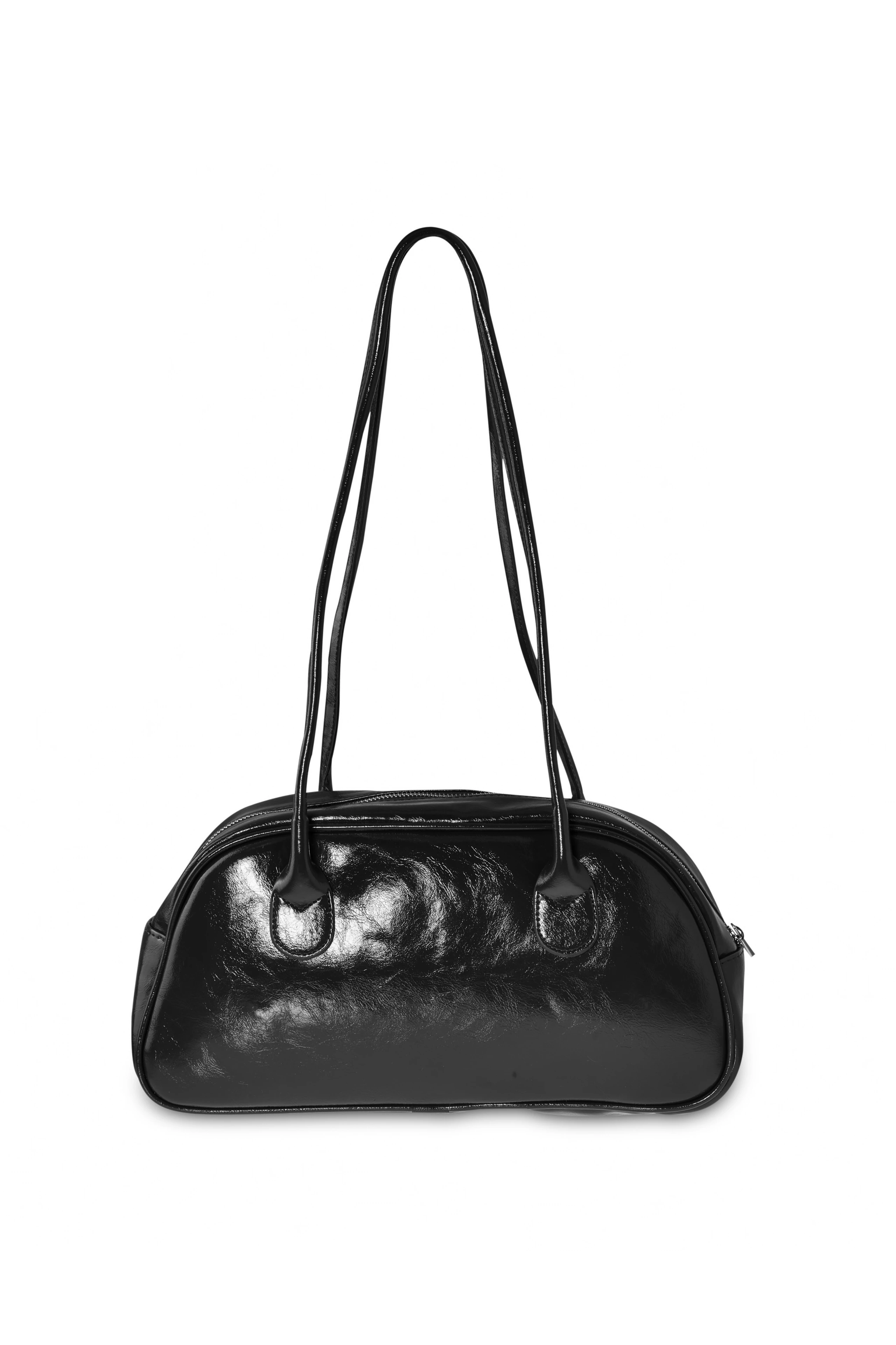 Parlak Deri Görünümlü Çanta - Siyah