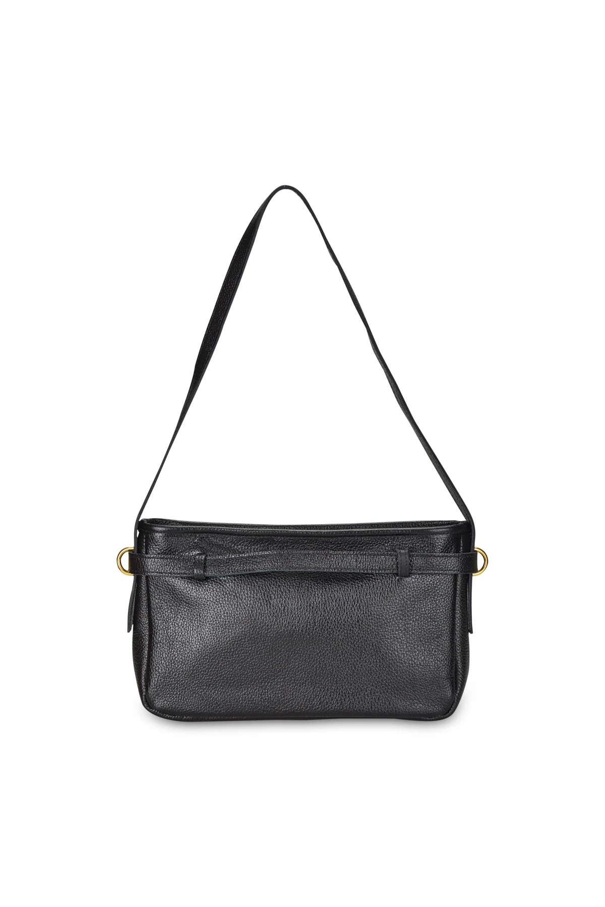 Metal Tokalı Deri Görünümlü Çanta - Siyah