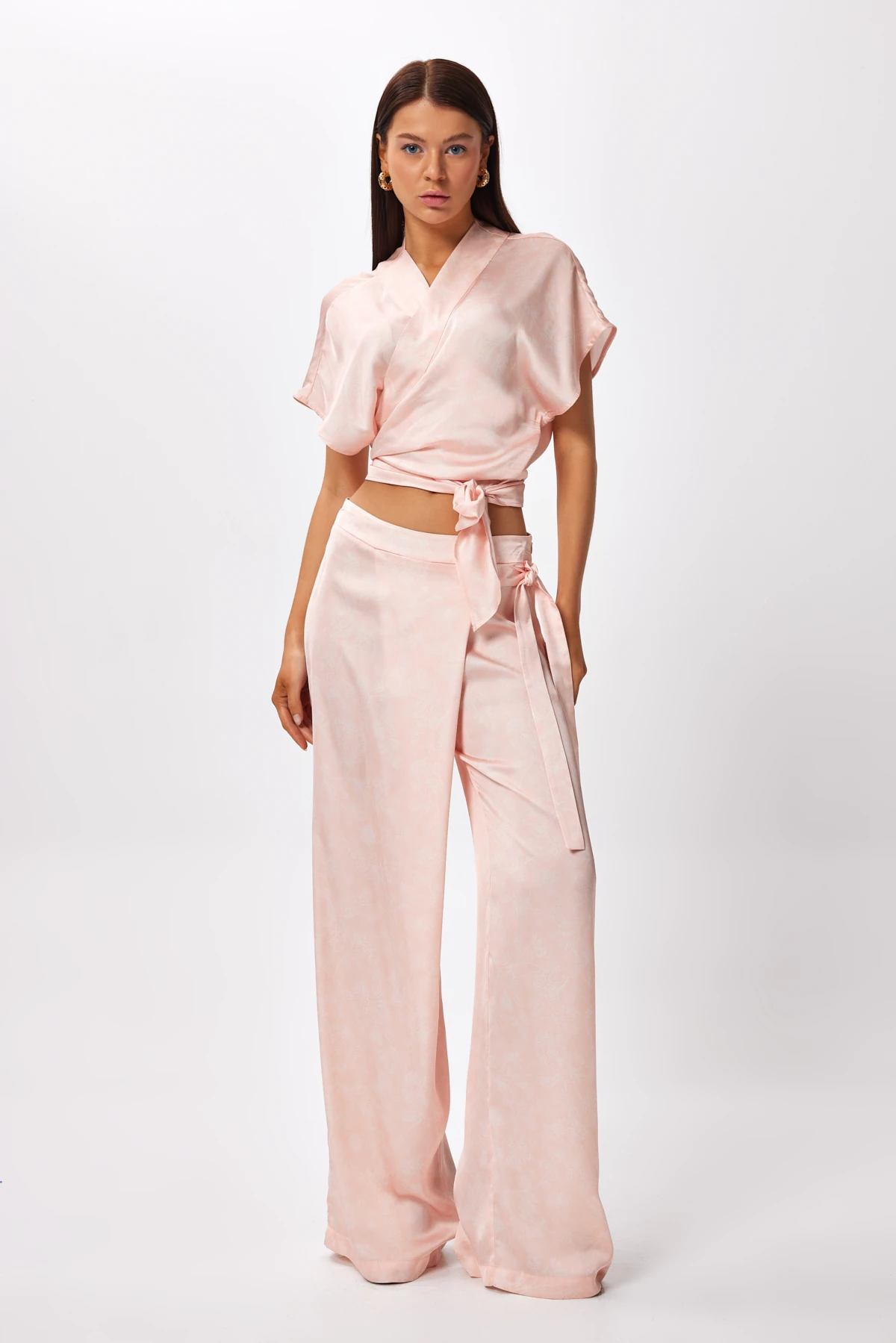 Kruvaze Bağlamalı Bluz - pudra