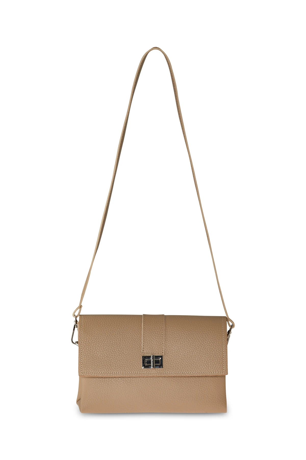 Deri Görünümlü Üçgen Form Çanta - vizon